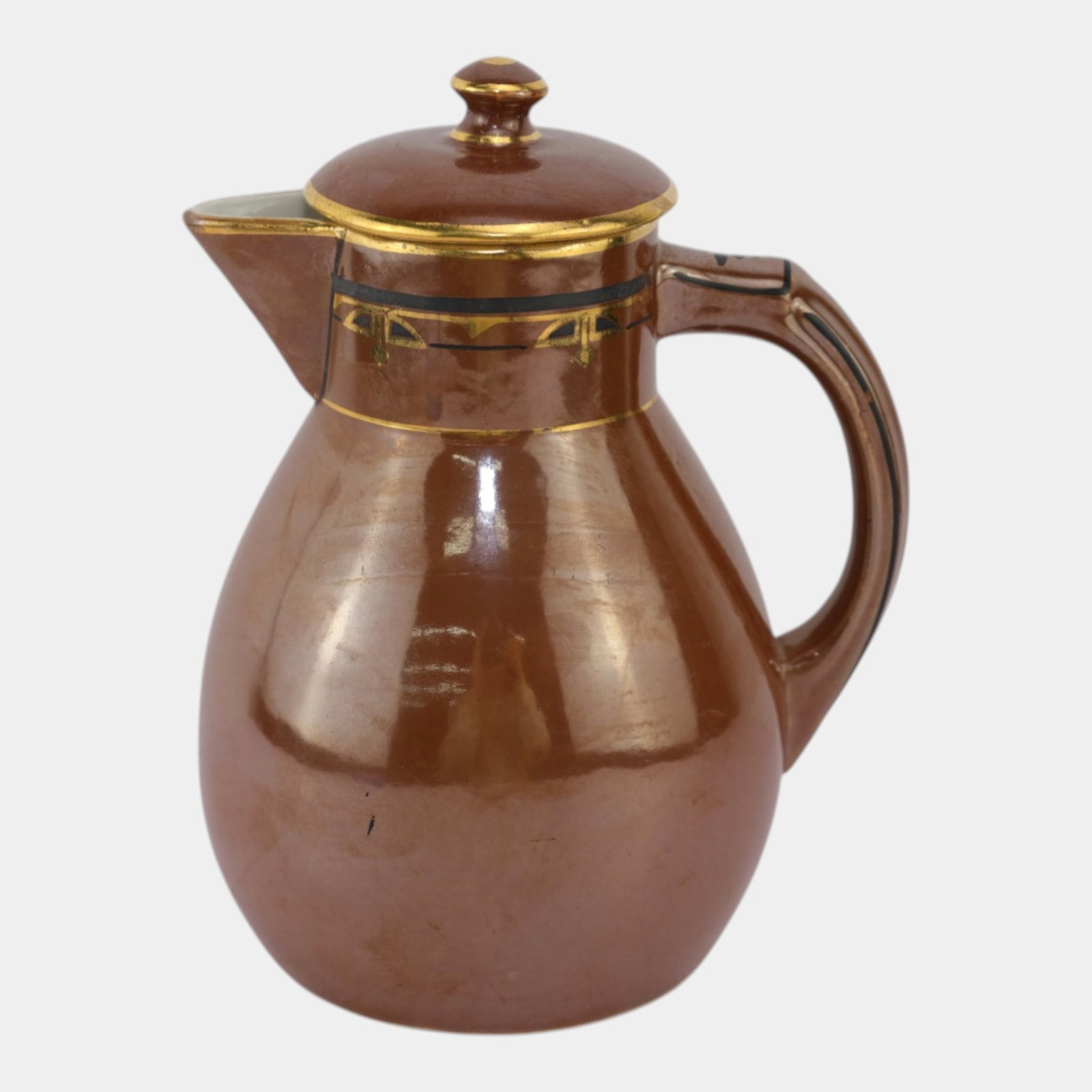 Reinhold & Co European Art Pottery Art Deco Brown Lidded Coffee Pot (1 of 6)