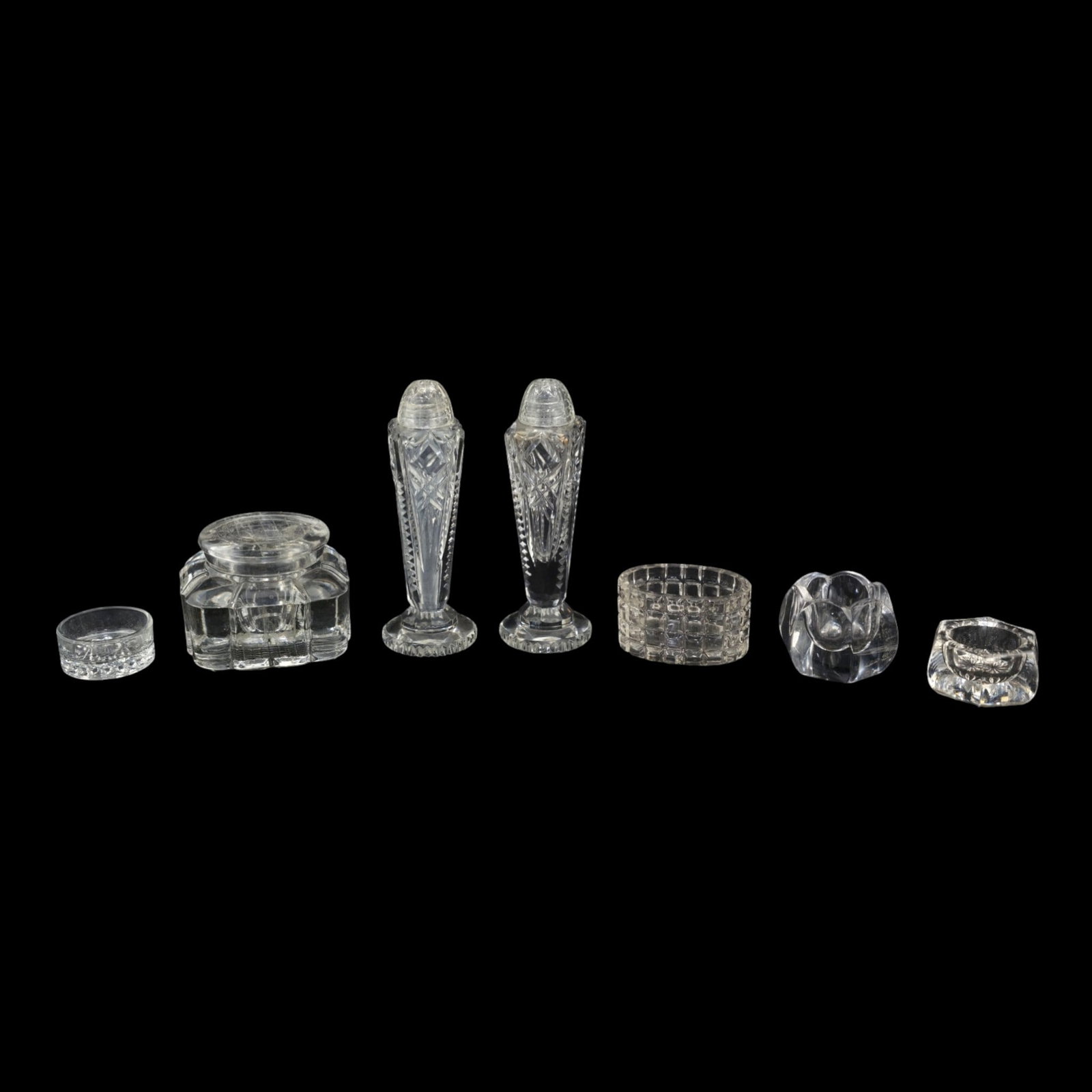 Early 20th Century Assorted Clear Glass Ink Well Salt And Pepper Shakers Salt Dips (1 of 4)
