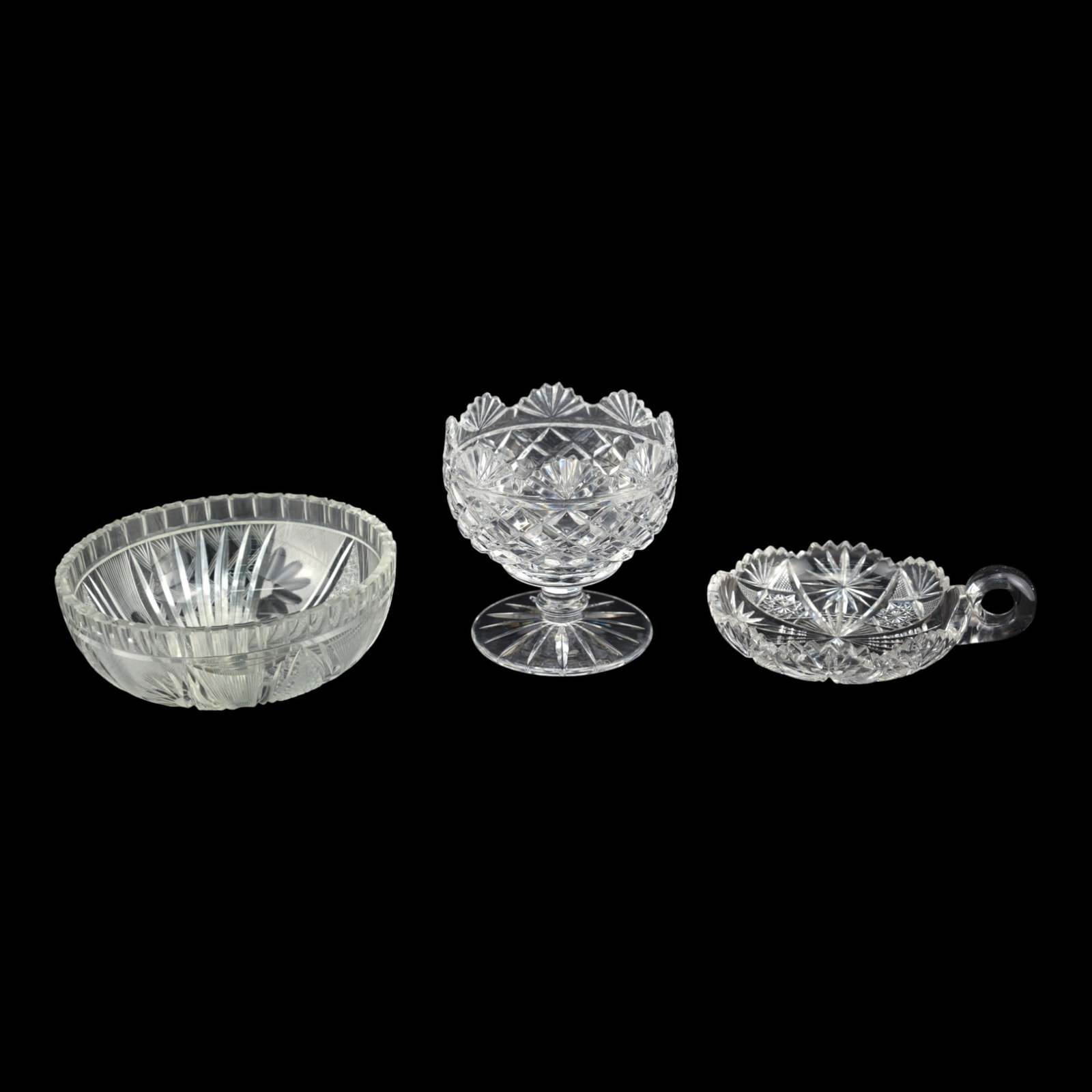 Early 20th Century Clear Glass Etched Footed Compote, Bowl, And Finger Handle Bowl (1 of 3)