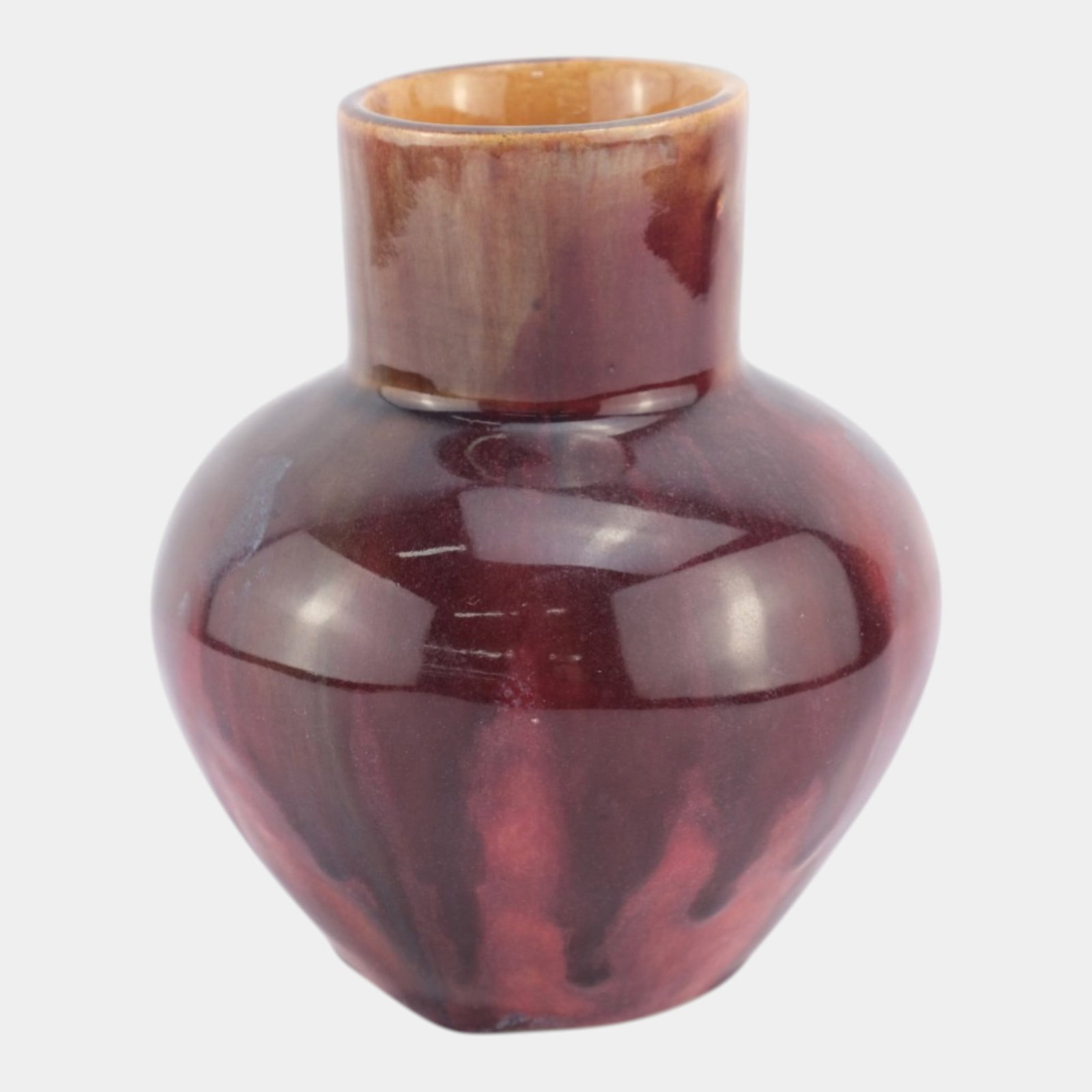 Sarasota Florida Vintage Arts And Crafts Pottery Pink Red Drip Glaze Collared Vase (1 of 6)