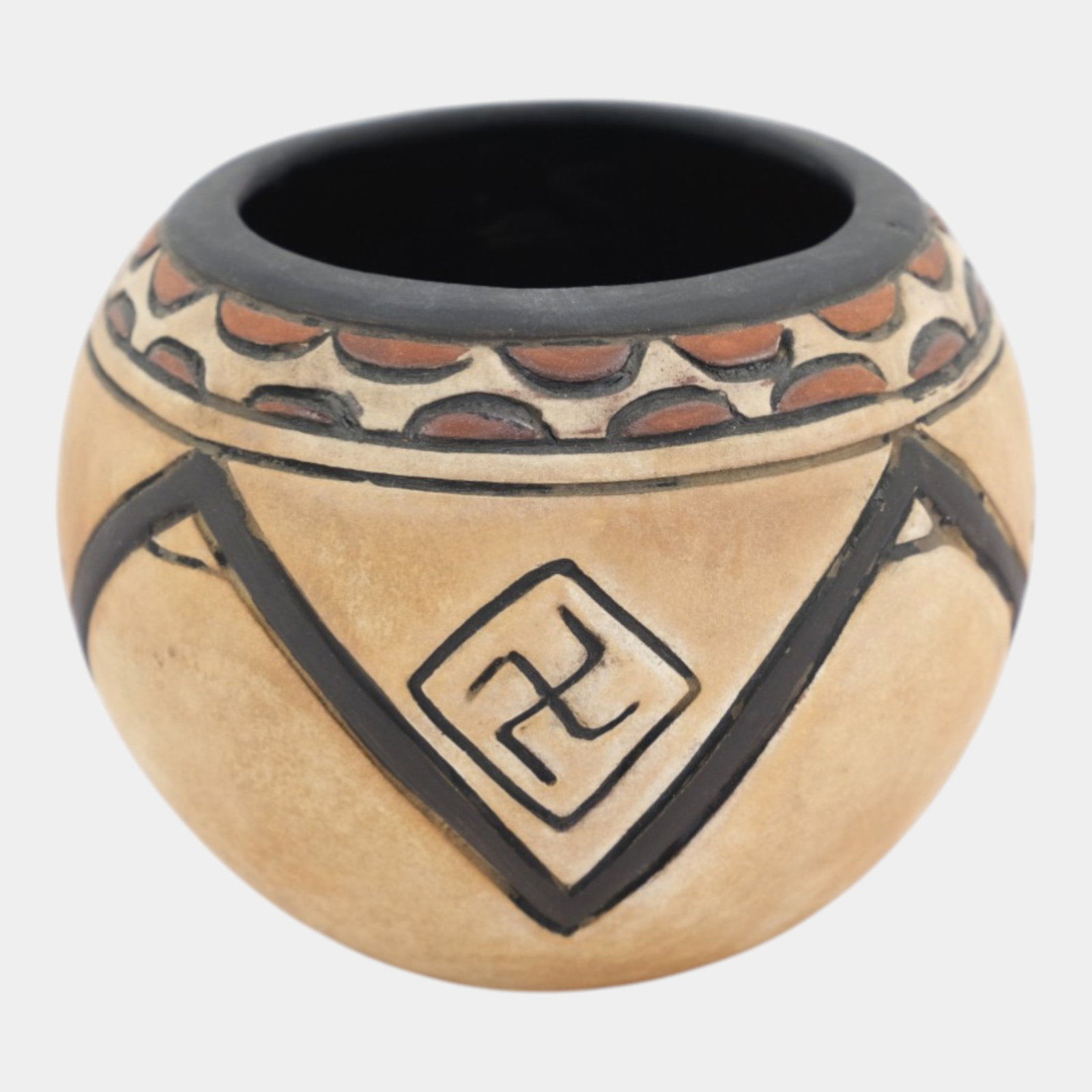 Weller Souevo 1910s Vintage Art Pottery Hand Carved Native American Design Vase (1 of 6)