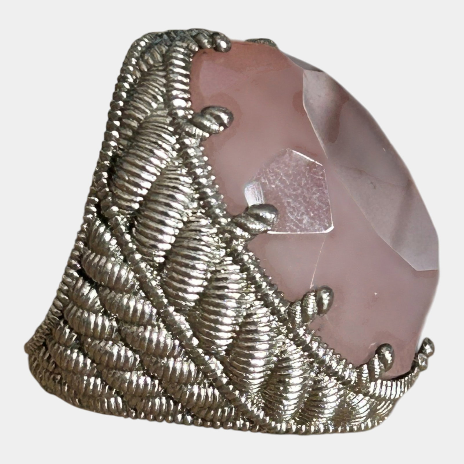 Judith Ripka Italian Sterling Silver 925 Rose Quartz Stone Large Modernist Statement Ring Size 6 (1 of 4)