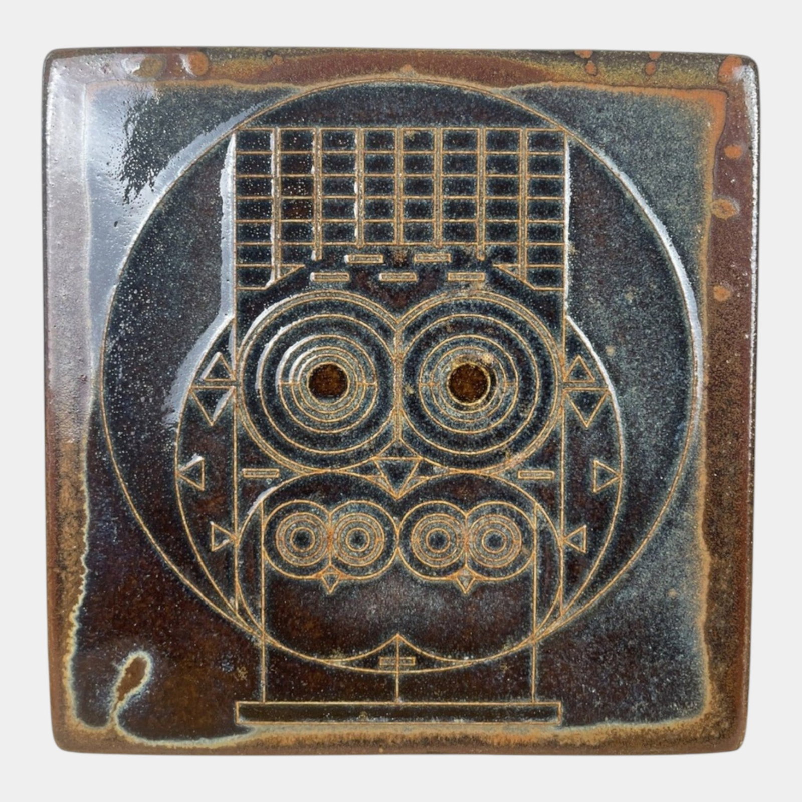 Motawi Tileworks Moonstone Glaze Charley Harper Designed "Family Owlbum" Test Tile (1 of 2)