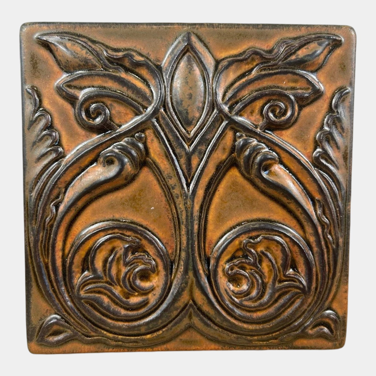 Motawi Tileworks Art Pottery Brown Rush Art Nouveau Sullivanesque Rosemont Tile (1 of 2)