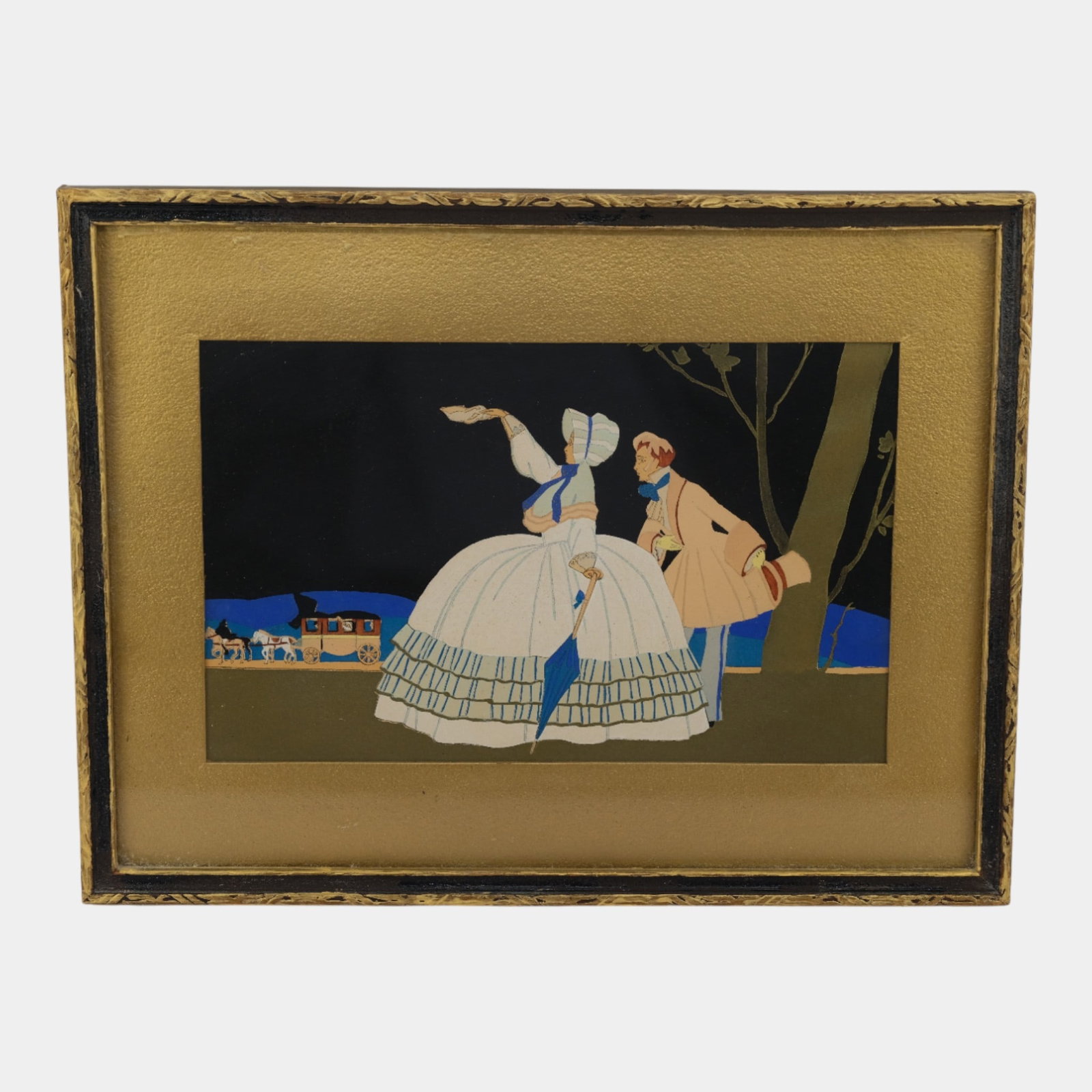 Umberto Brunelleschi Pochoir Attributed Art Deco Romantic Evening Framed Print (1 of 3)