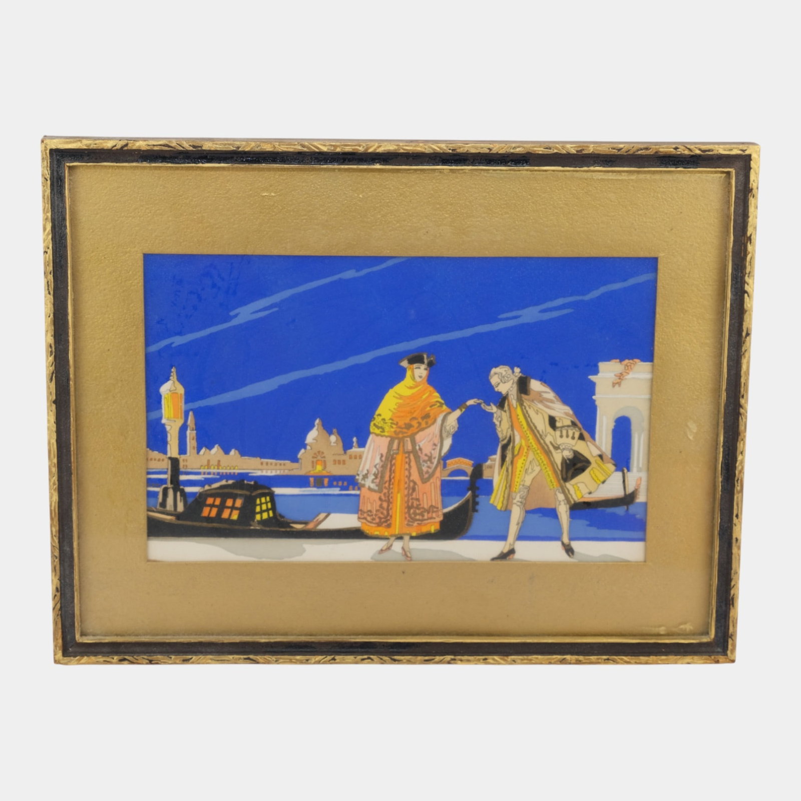 Umberto Brunelleschi Pochoir Attributed Art Deco Venetian Riverside Framed Print (1 of 6)