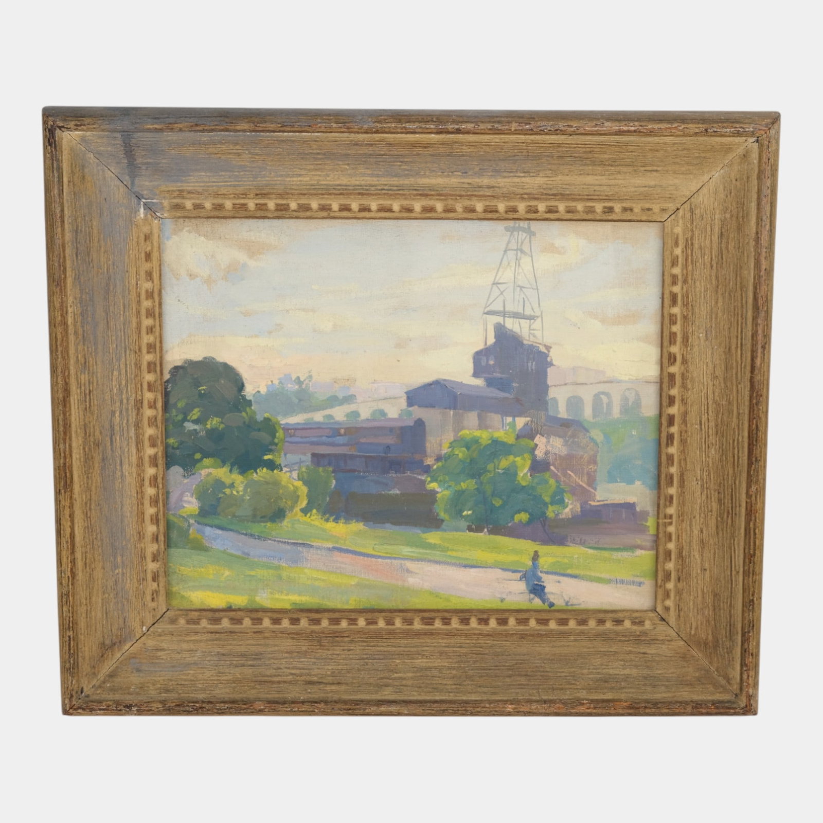 Lester Nass (Austrian, 1894-1990) Oil On Board Industrial Riverside Scene Framed Painting (1 of 6)