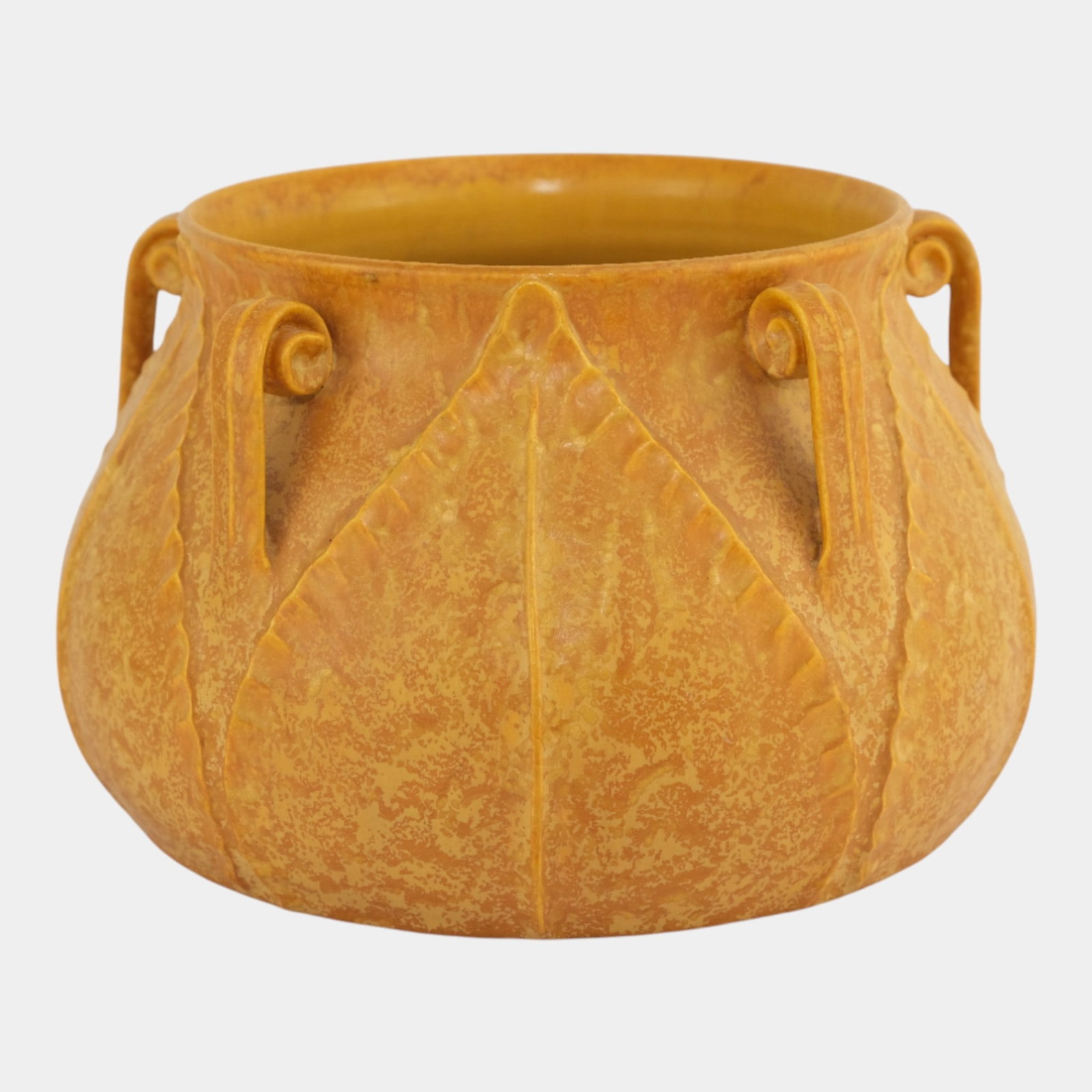 Ephraim Faience 2003 Experimental Curdled Yellow Large Fiddlehead Jardiniere (1 of 3)