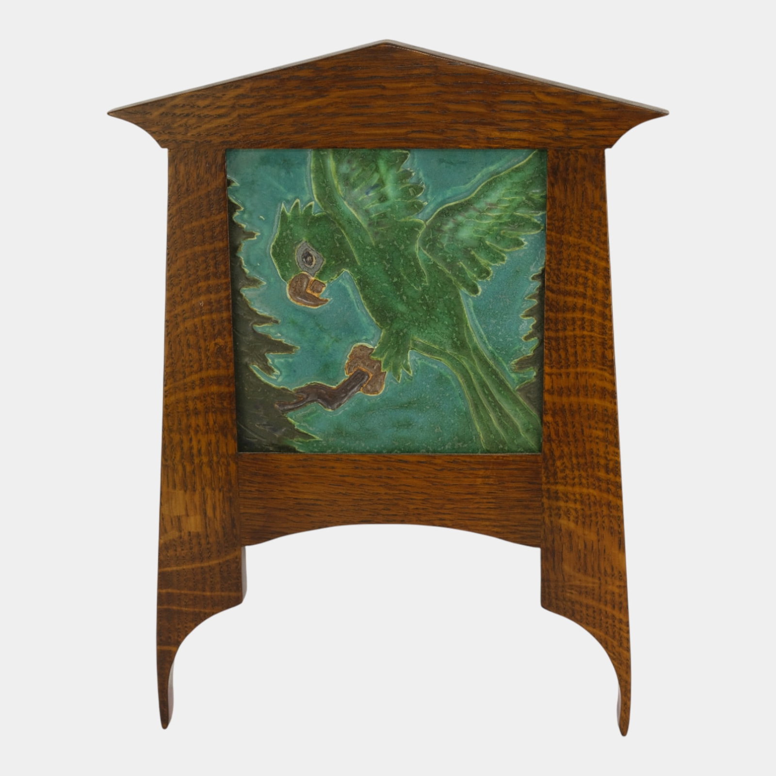 Ephraim Faience 2001 Arts And Crafts Framed Green Parrot Tile One Of A Kind (1 of 2)