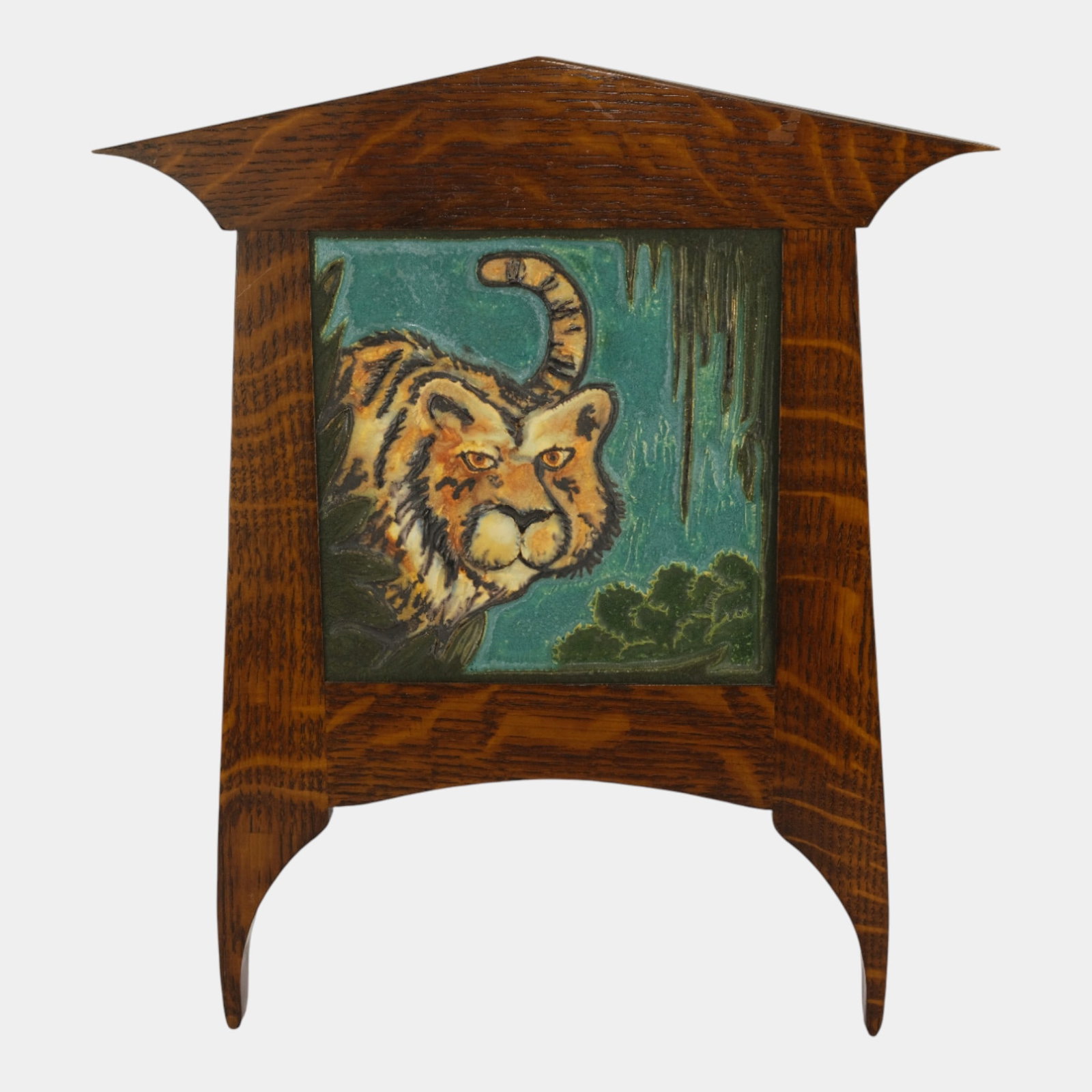 Ephraim Faience 2002 Arts And Crafts Framed Tiger Art Pottery Tile One Of A Kind (1 of 2)