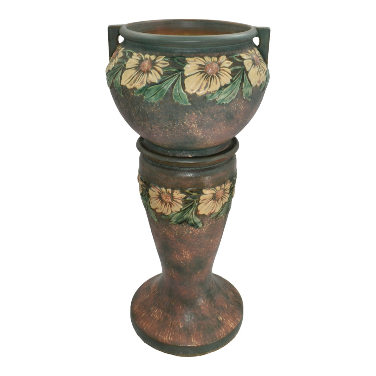 Roseville Dahlrose 1928 Vintage Art Pottery Jardiniere And Pedestal 614-10 (1 of 8)