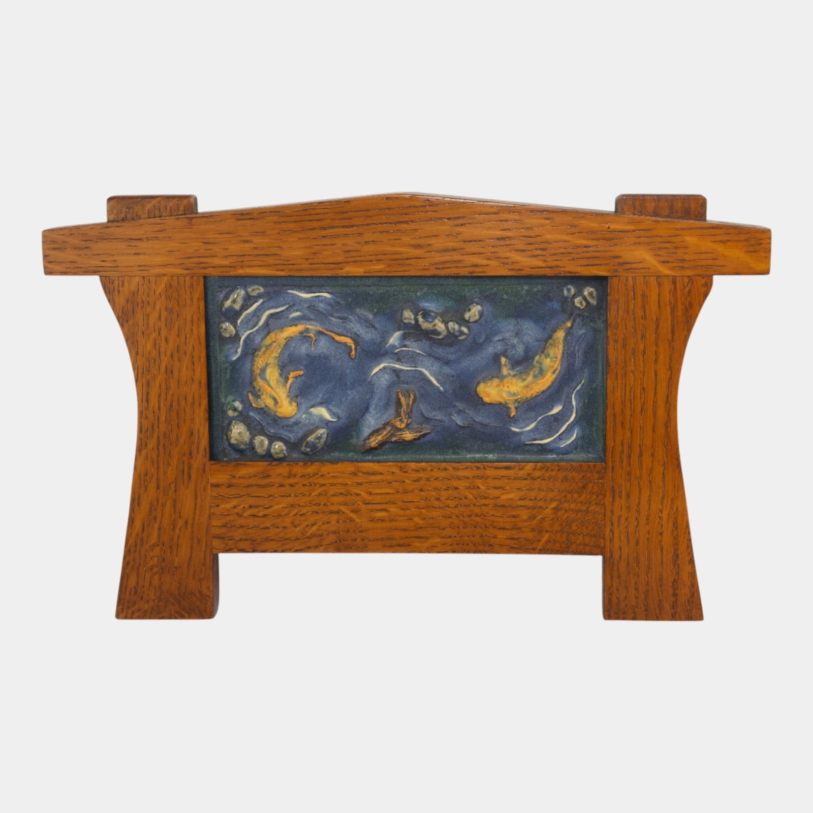 Ephraim Faience 2002 Arts And Crafts Framed Koi Art Pottery Tile (1 of 2)