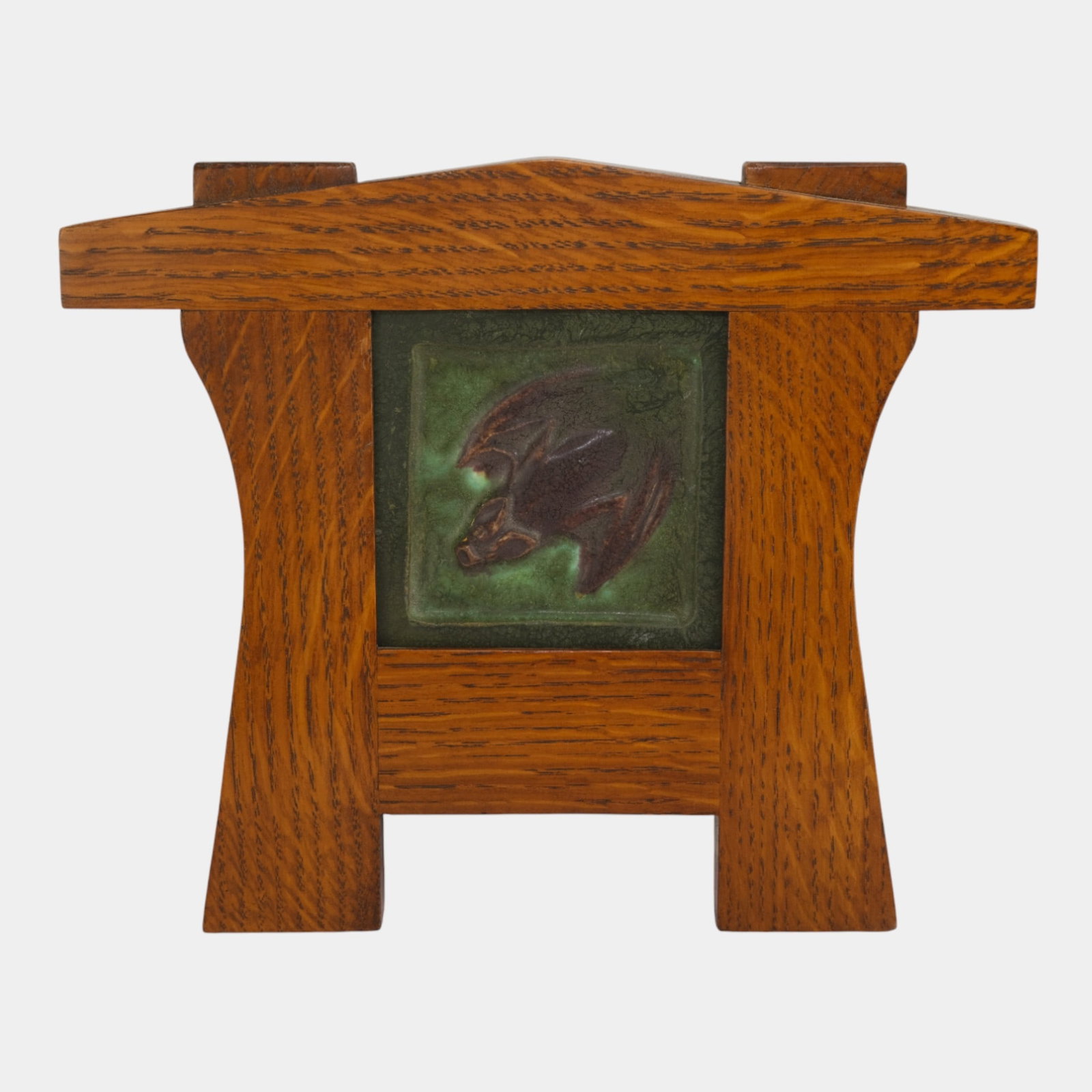 Ephraim Faience 2001 Arts And Crafts Framed Matte Green Bat Art Pottery Tile (1 of 2)