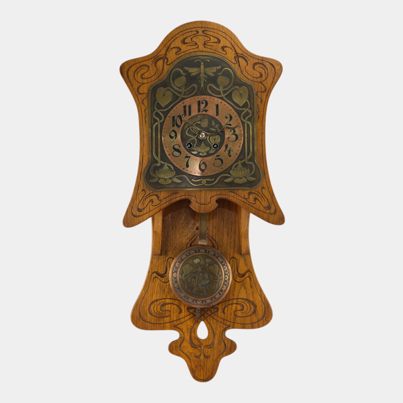 Philipp Hass & Sohne Clock Co. 1900s Art Nouveau Carved Wooden Case Wall Clock (1 of 6)