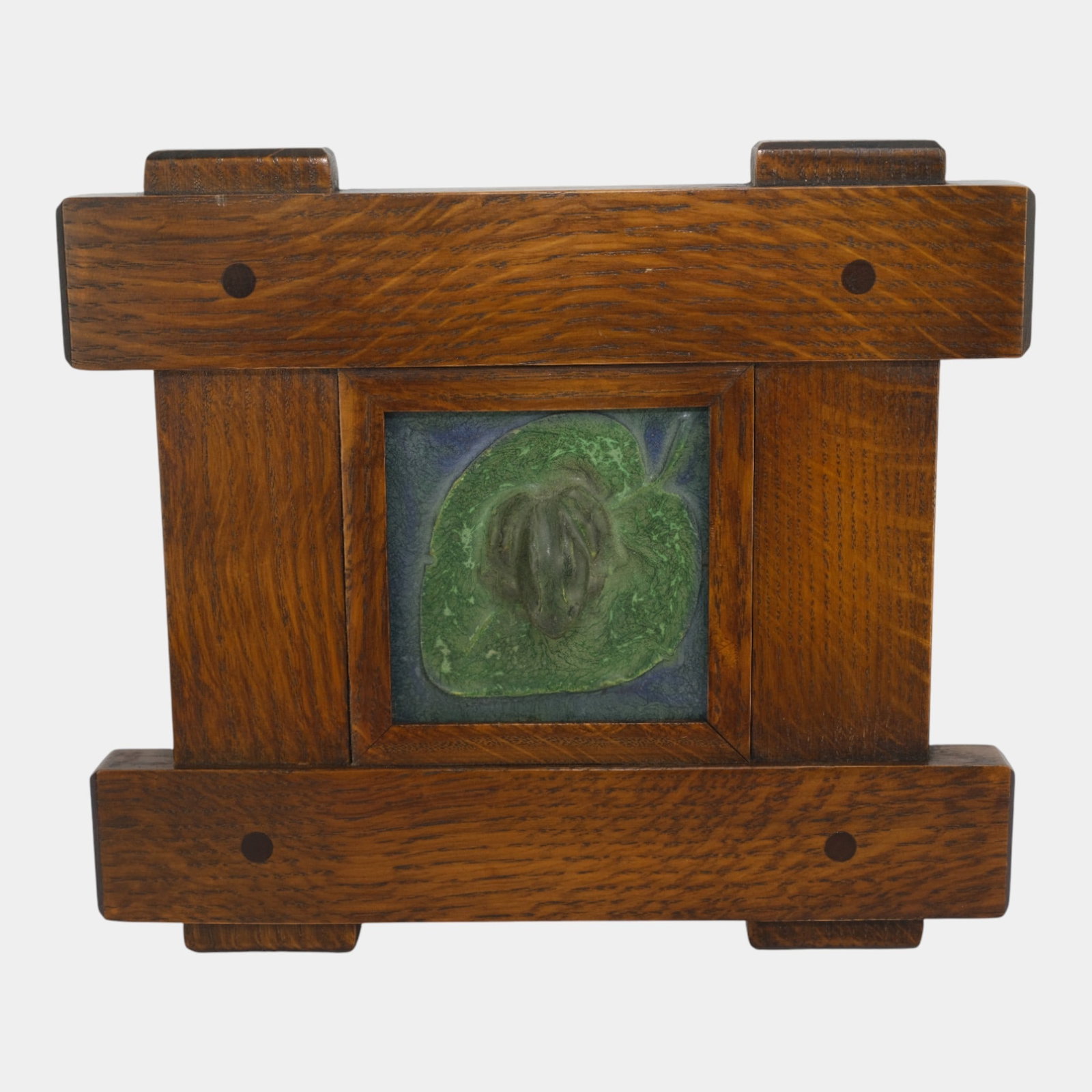 Ephraim Faience 2004 Arts And Crafts Framed Frog on Lily Pad Art Pottery Tile (1 of 2)