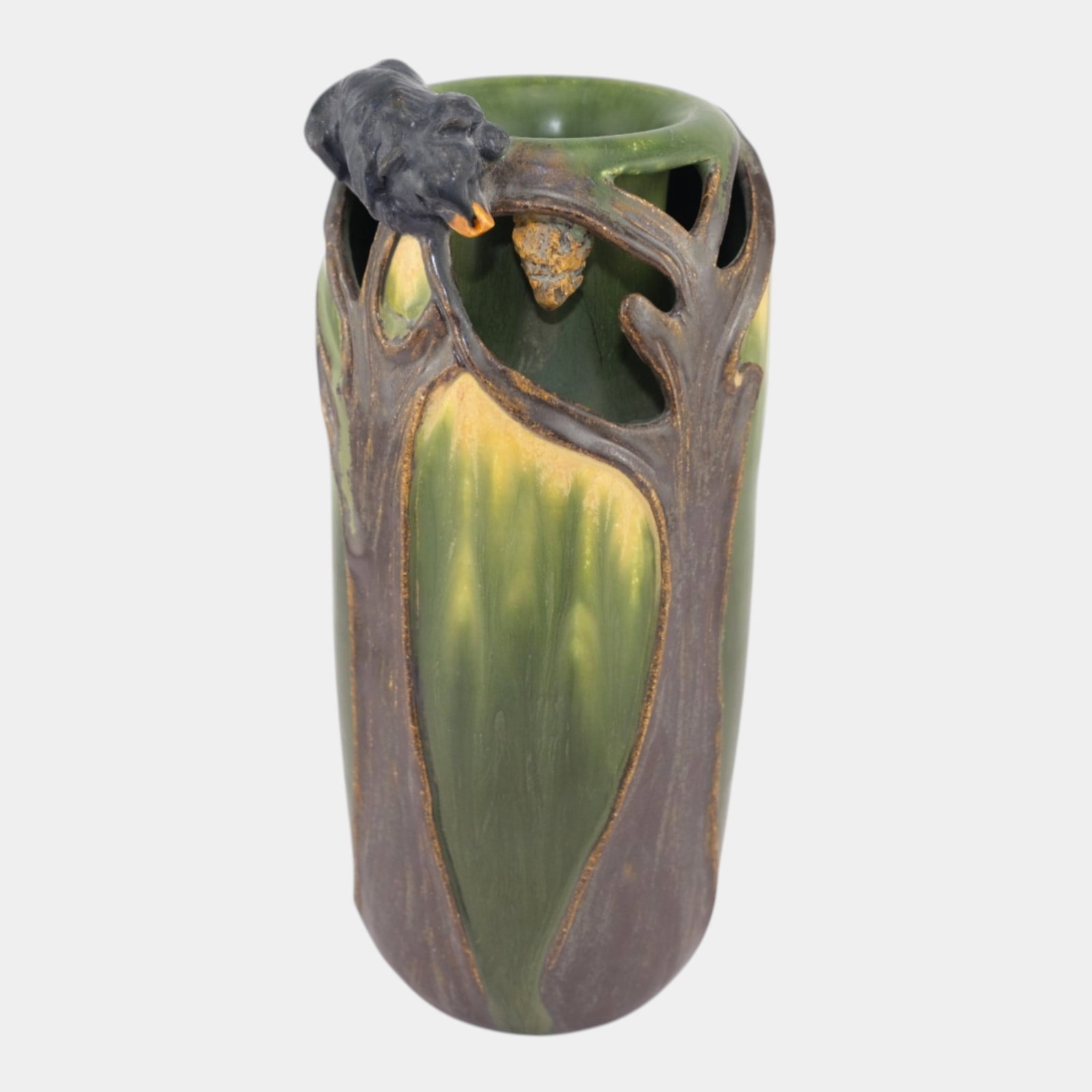 Ephraim Faience 2010 Hand Made Art Pottery Green "The Honey Thief" Bear Vase (1 of 6)