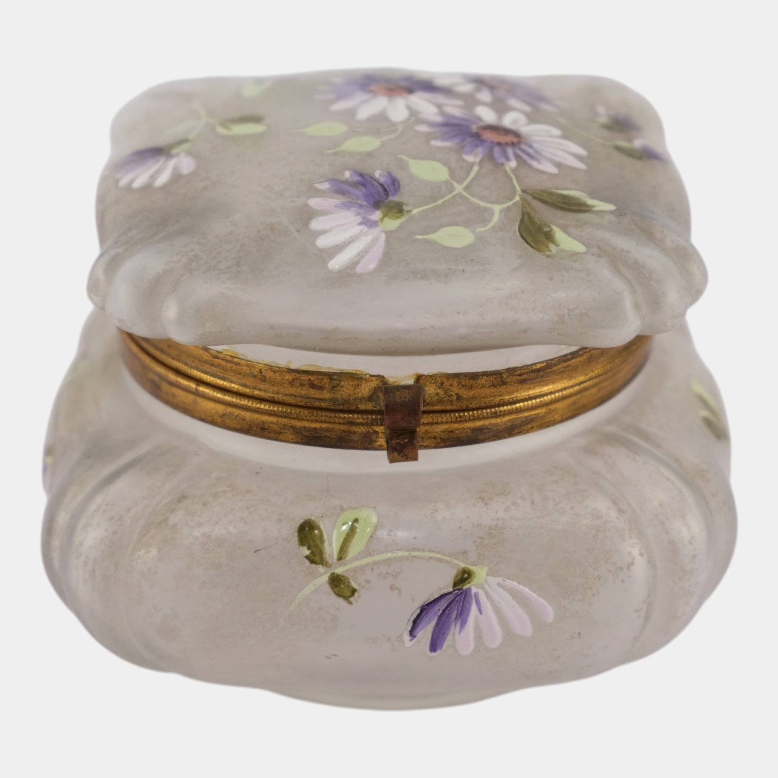 Late 18th Century Victorian Hand Painted Floral Hinged Frosted Glass Dresser Box (1 of 7)