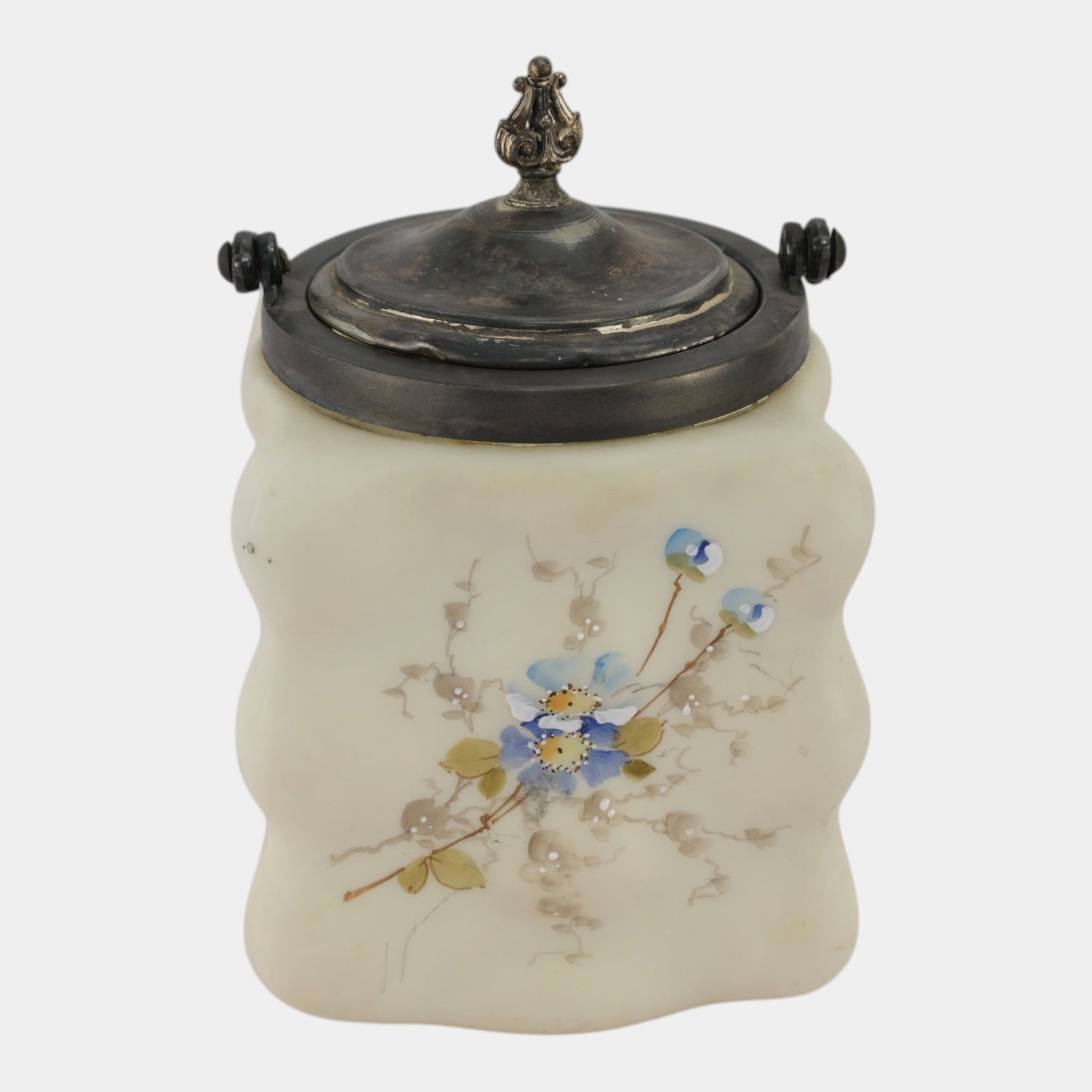 Wave Crest Late 19th Century Victorian Hand Painted Blue Floral Handled Biscuit Barrel (1 of 6)