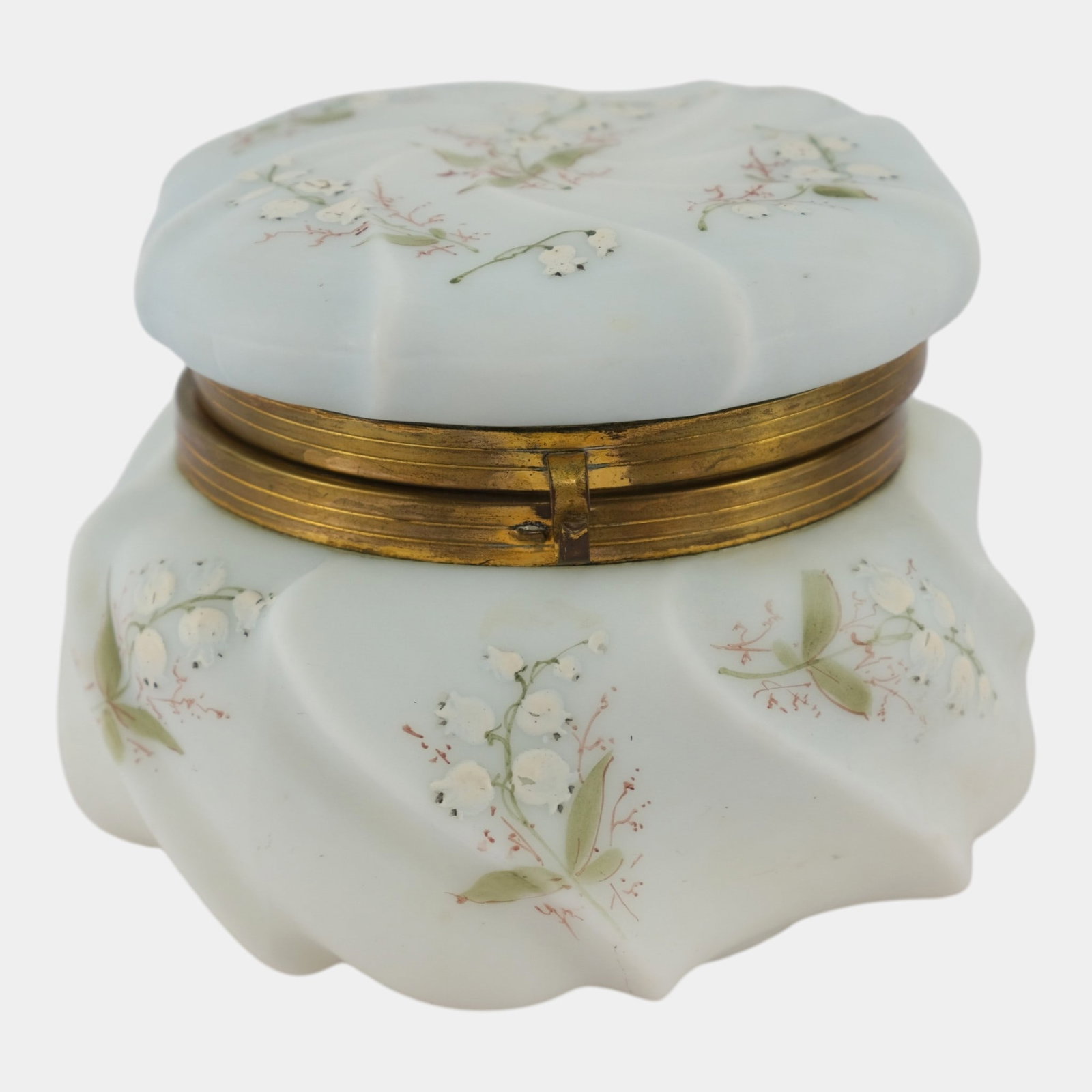 Wave Crest Late 19th Century Victorian Ormolu Hand Painted Floral Glass Dresser Box (1 of 7)