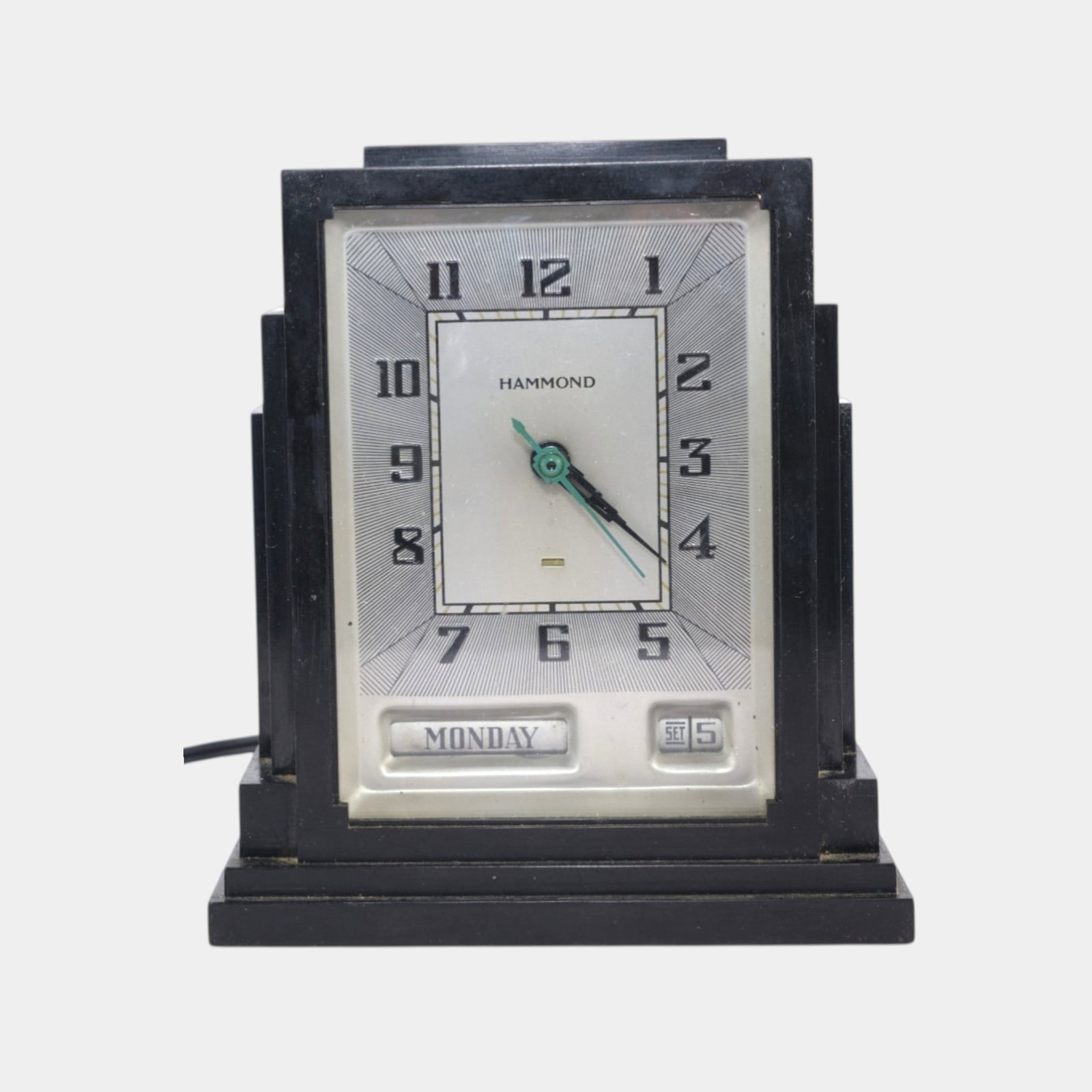 Hammond Clock Co. Chicago1930s Art Deco Black Skyscraper Case Electric "Gregory" Clock (1 of 6)