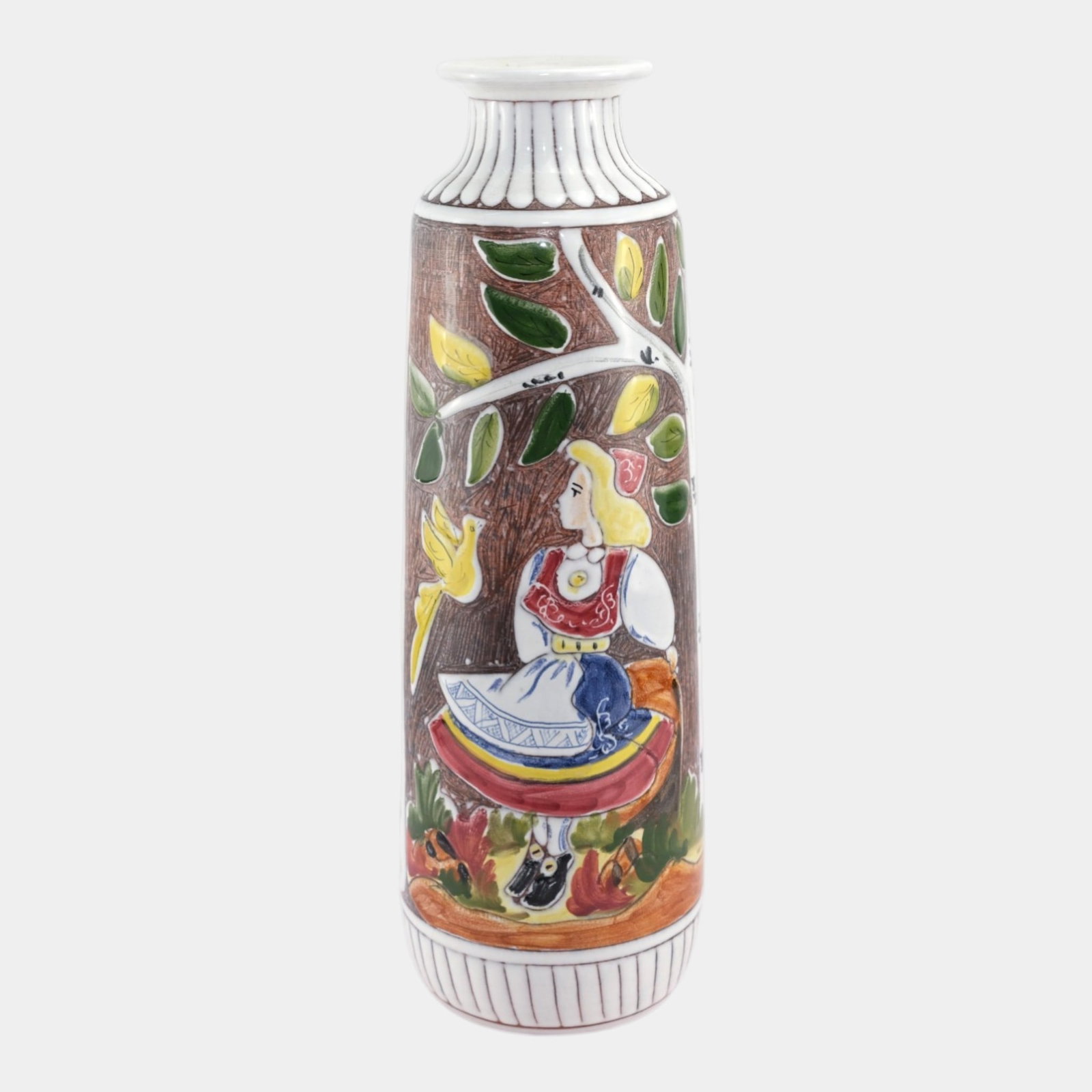 Brodrene Vaaten For Terra Keramikk Norwegian Mid Century Woman With Birds Ceramic Vase (1 of 6)
