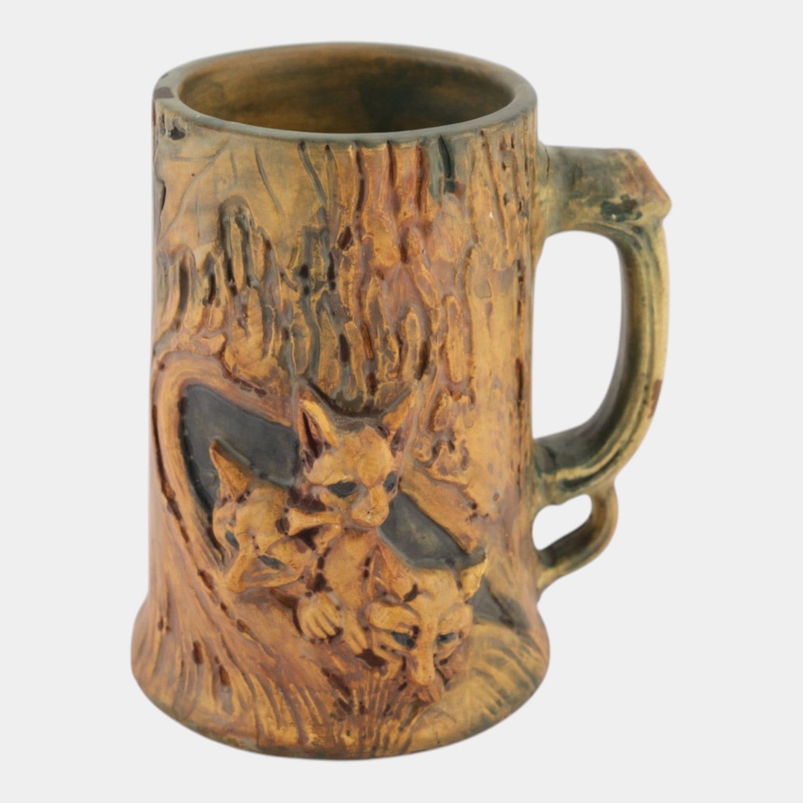 Weller Woodcraft 1920s Vintage Art Pottery Brown Ceramic Fox Den Handled Mug (1 of 7)