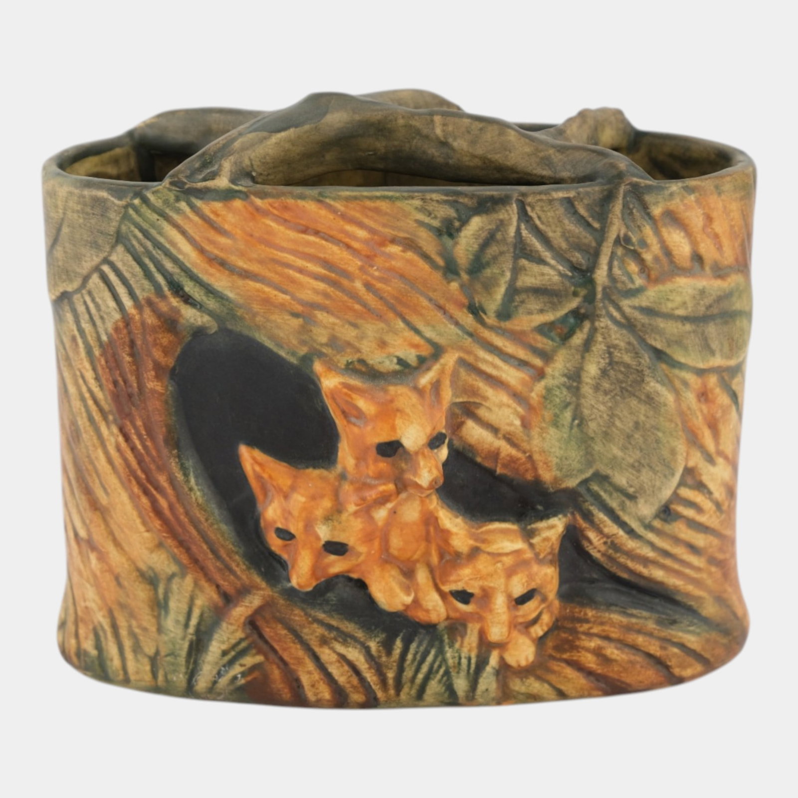 Weller Woodcraft 1920s Vintage Art Pottery Three Foxes Den Ceramic Pillow Vase (1 of 6)