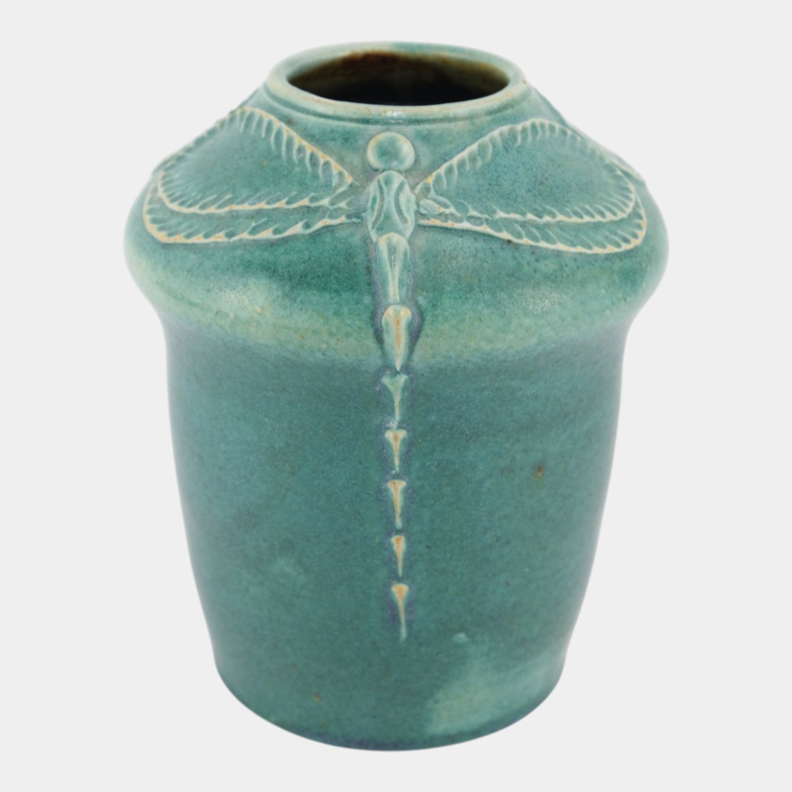 Door Studio Art Pottery Hand Thrown Arts And Crafts Style Matte Green Dragonfly Ceramic Vase (1 of 6)