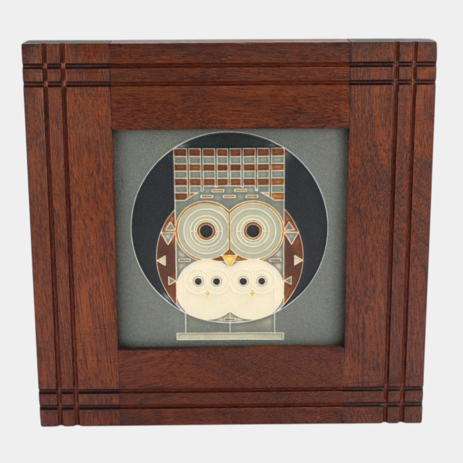 Motawi Tileworks Hand Made Art Pottery Charley Harper's "Owlbum" Mahogany Framed Ceramic Tile (1 of 6)