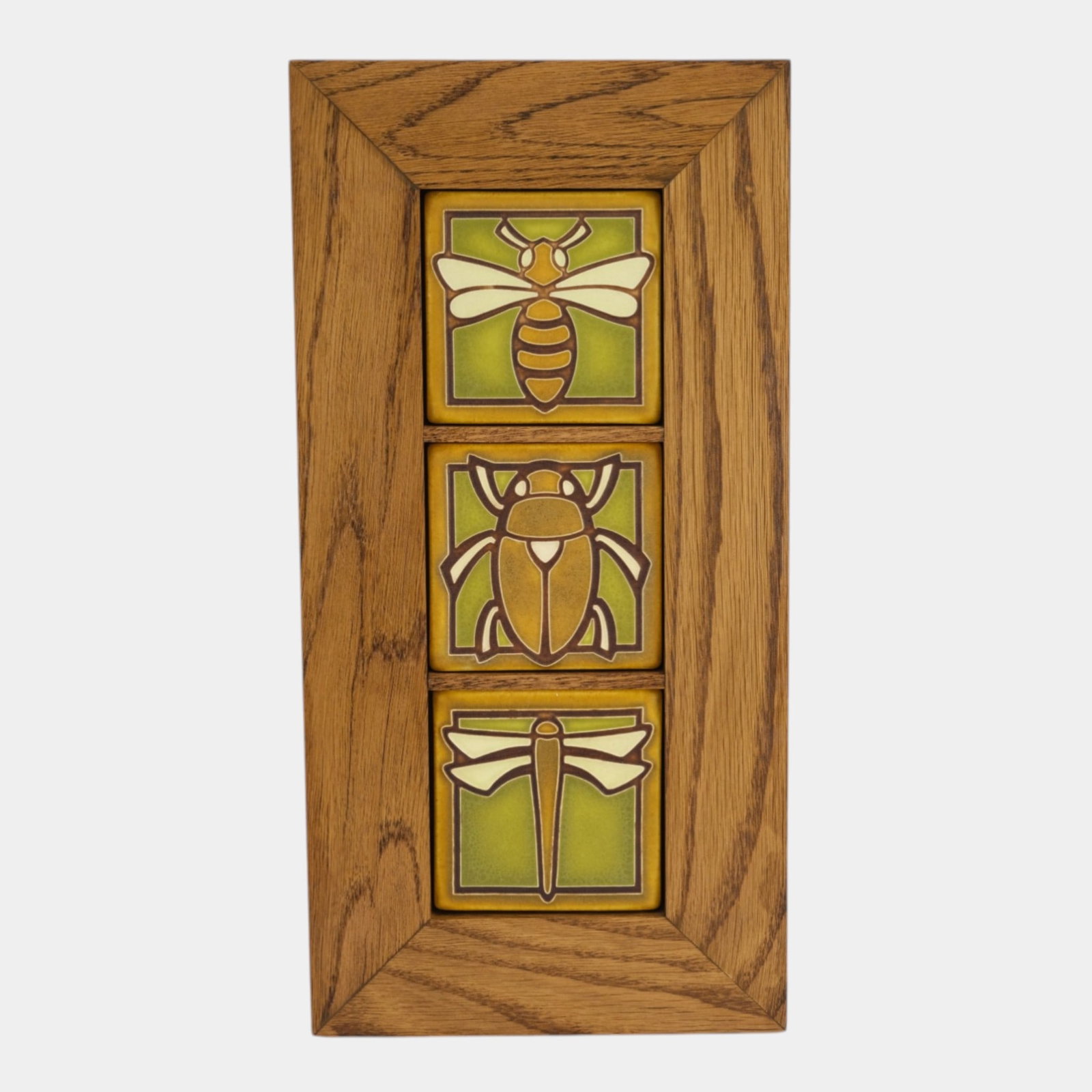 Motawi Tileworks Hand Made Art Pottery Green Yellow Insect Framed Ceramic Tile Triptych: Professional, fast, and affordable in house shipping available for all items. Motawi Tileworks Hand Made Art Pottery Green Yellow Insect Framed Ceramic Tile Triptych Boldly graphic, this Arts and Craf