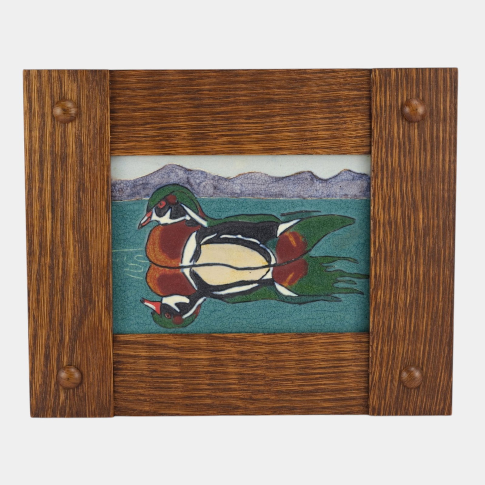 Ephraim Faience Art Pottery Scenic Wood Duck Ceramic Framed Tile (1 of 6)