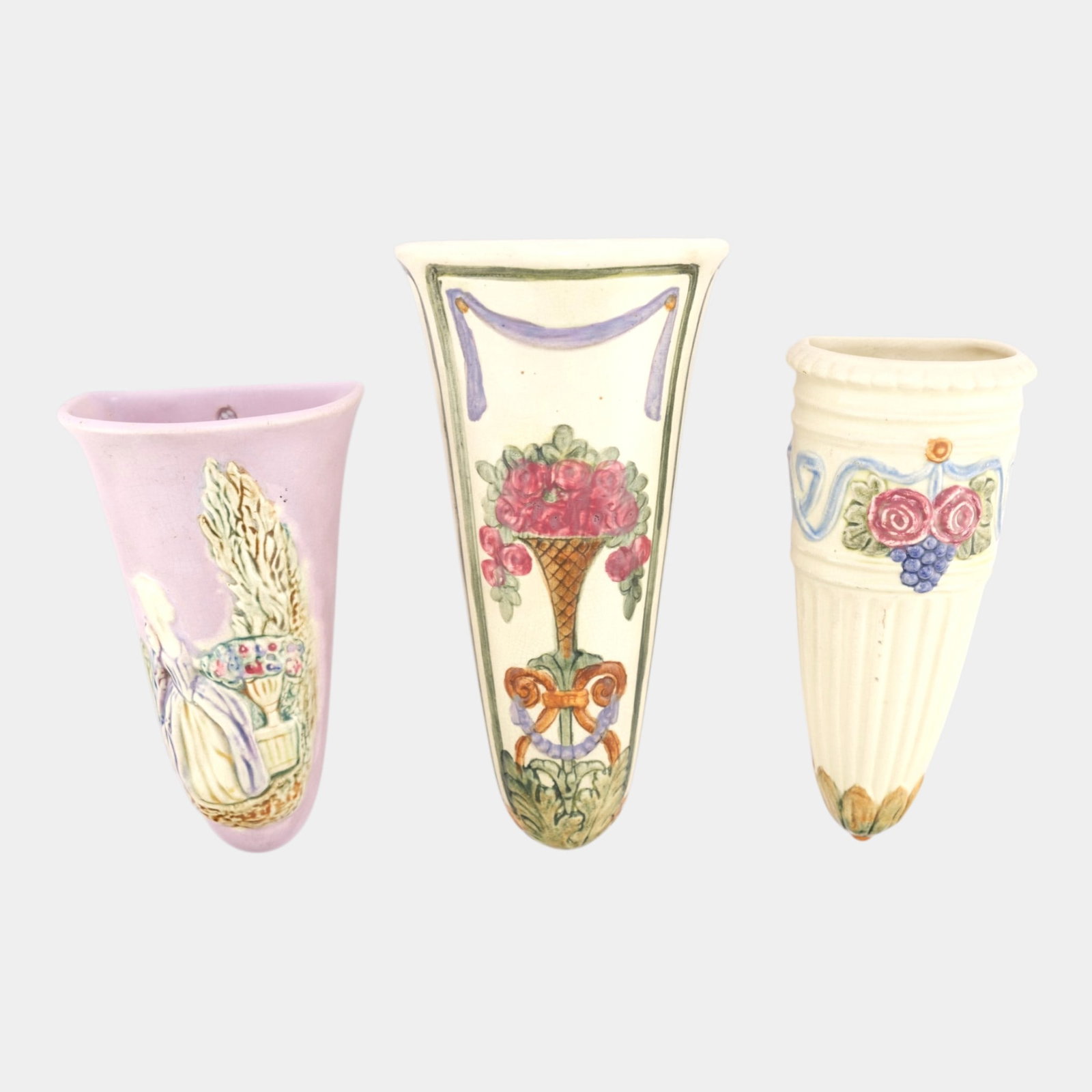 Weller 1920s Art Pottery Roma And Purple Maiden Art Nouveau Wall Pockets (1 of 6)