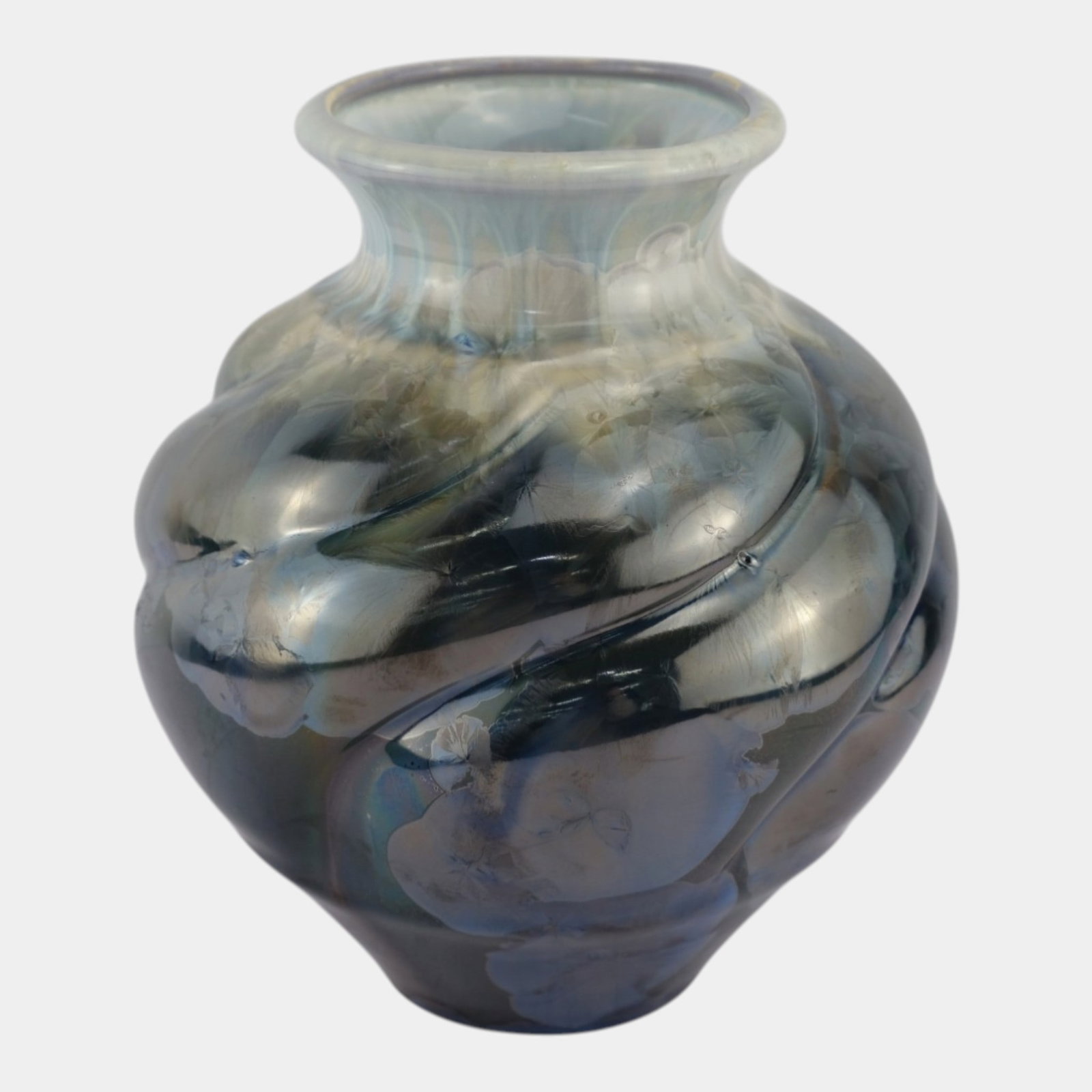 Bill Campbell Studio Art Pottery Blue Green Crystalline Swirl Ceramic Vase (1 of 6)
