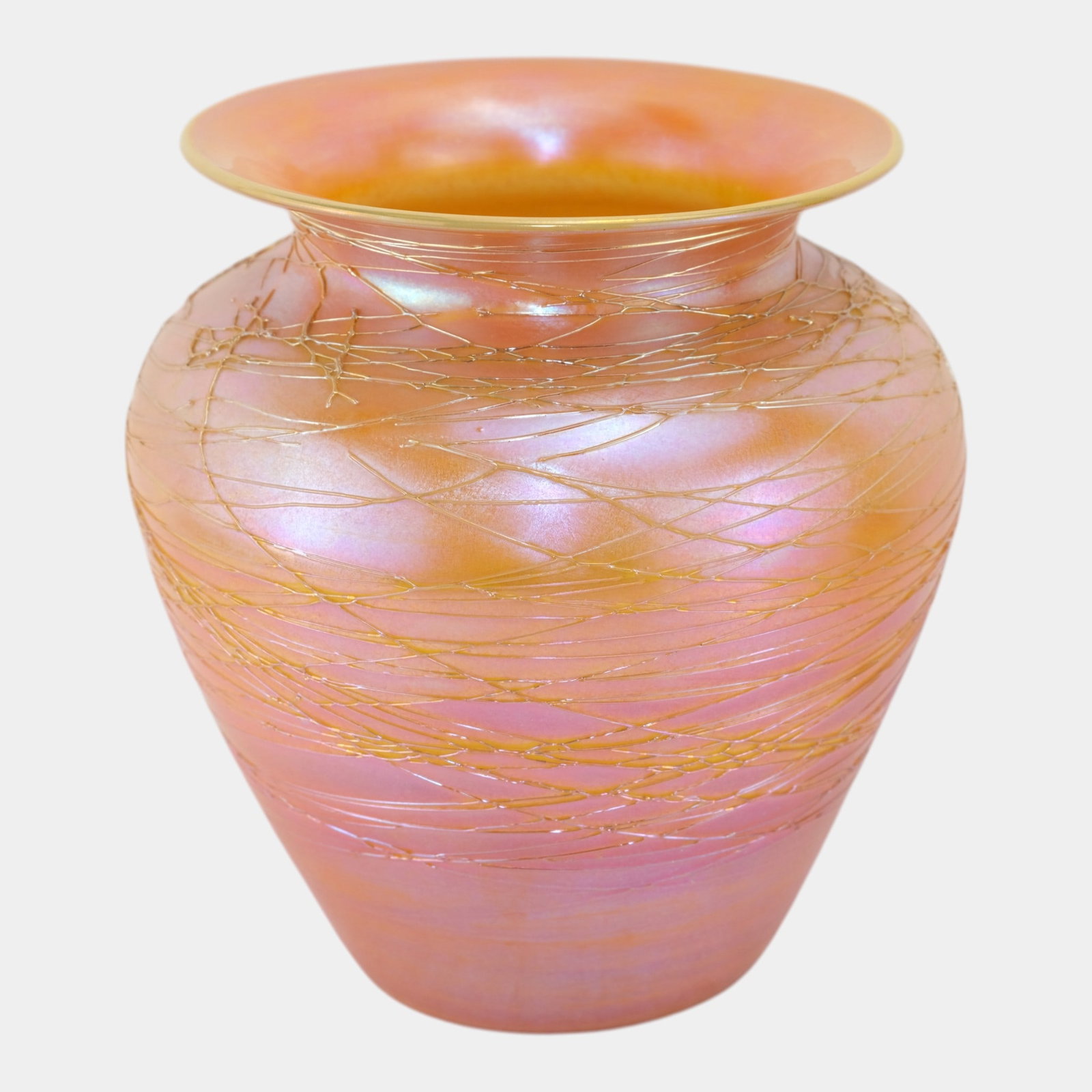 Durant Iridescent Orange Threaded Surface Art Glass Baluster Vase (1 of 6)