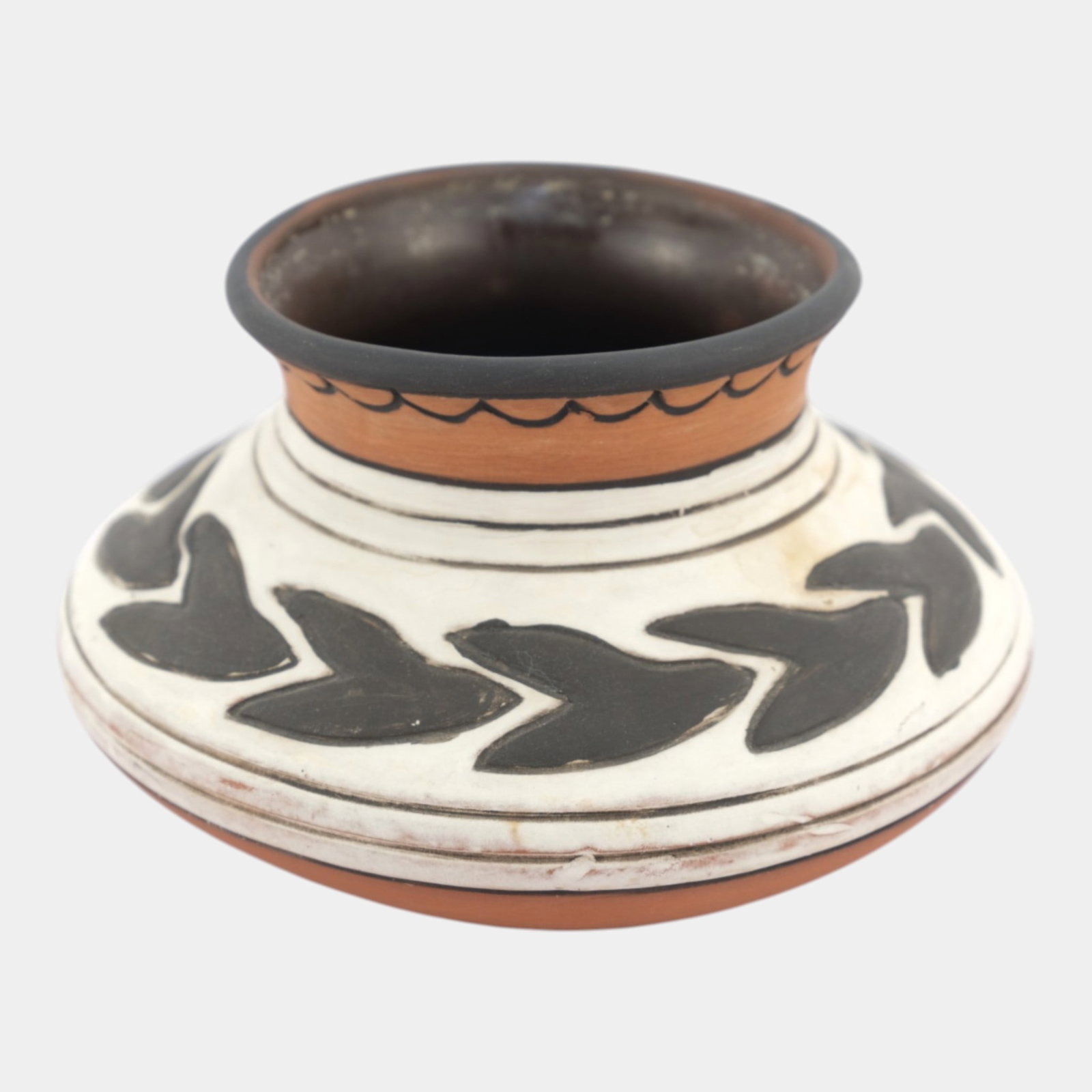 Weller Souevo 1910s Vintage Art Pottery Hand Carved Native American Design Vase (1 of 6)