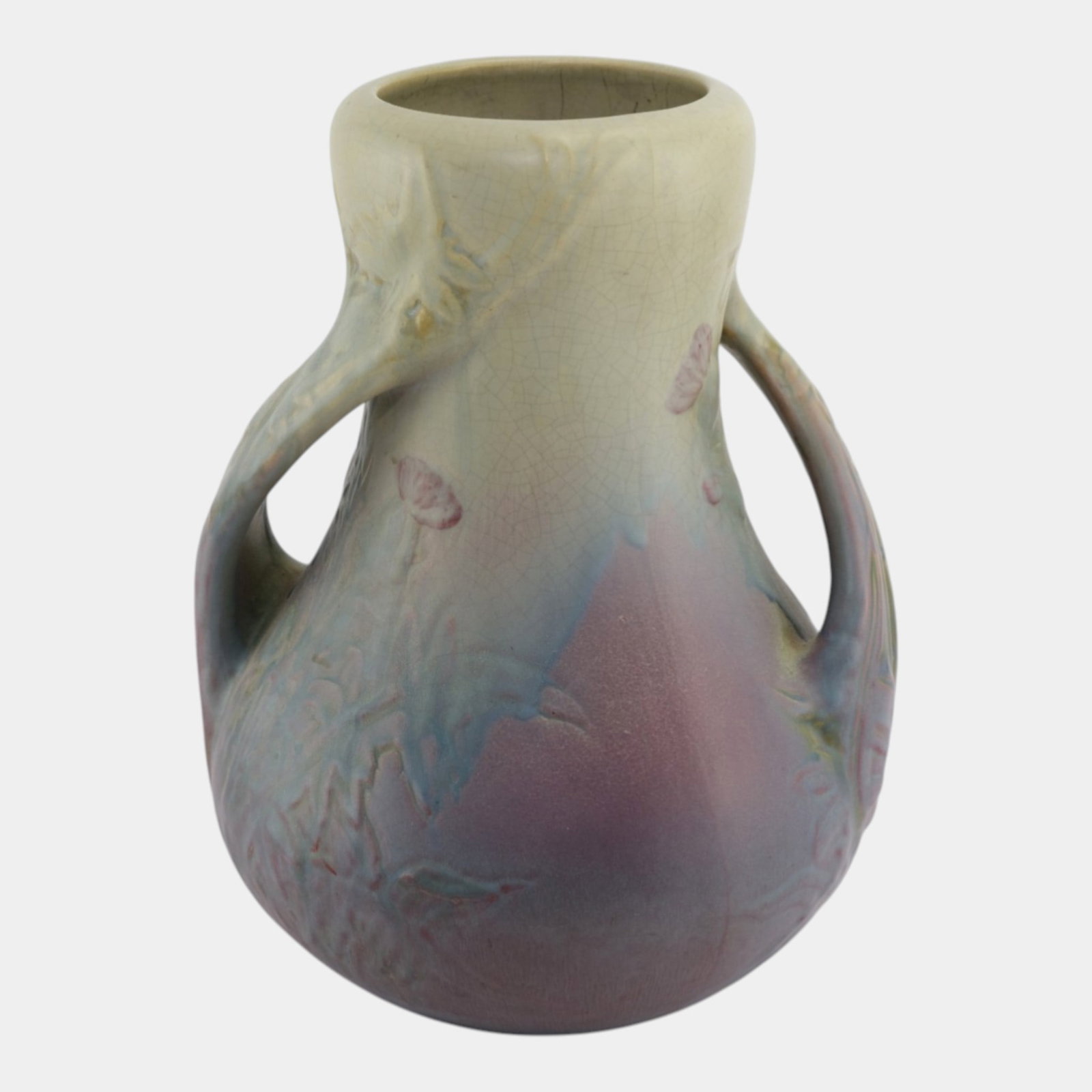 Weller Fru Russet 1905 Vintage Art Pottery Green Purple Flower Large Handled 12" Vase (1 of 6)