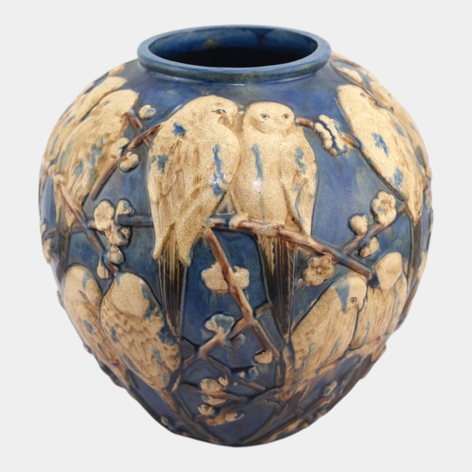 Reuben Haley For Muncie Attributed Vintage Art Pottery Large Blue "Love Birds" Ceramic Vase (1 of 7)