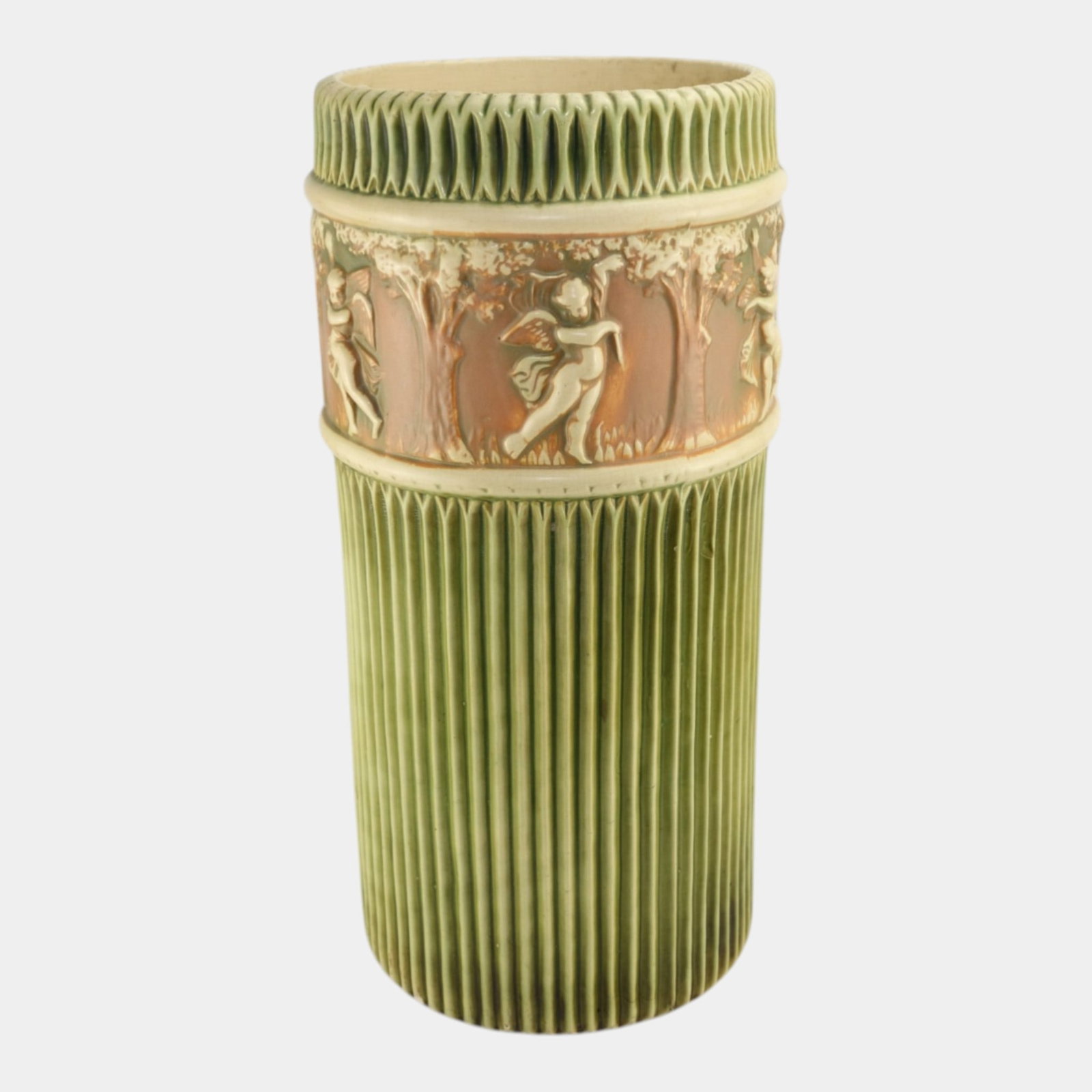 Roseville Donatello 1916 Vintage Art Pottery Green Fluted Ceramic Umbrella Stand (1 of 7)
