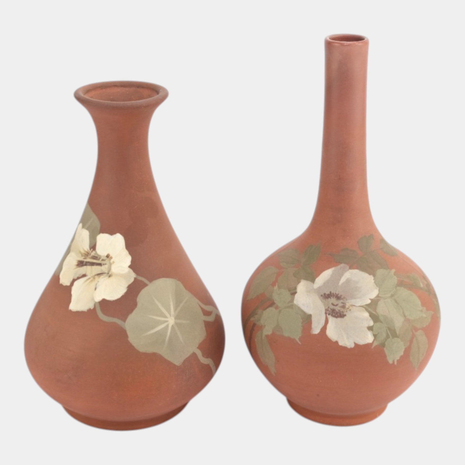 Clifton 1900s Art Pottery Matte Hand Painted Floral Motif Arts And Crafts Pair Of Vases: Professional, fast, and affordable in house shipping available for all items. Clifton 1900s Art Pottery Matte Hand Painted Floral Motif Arts And Crafts Pair Of Vases Graceful and softly organic, this 