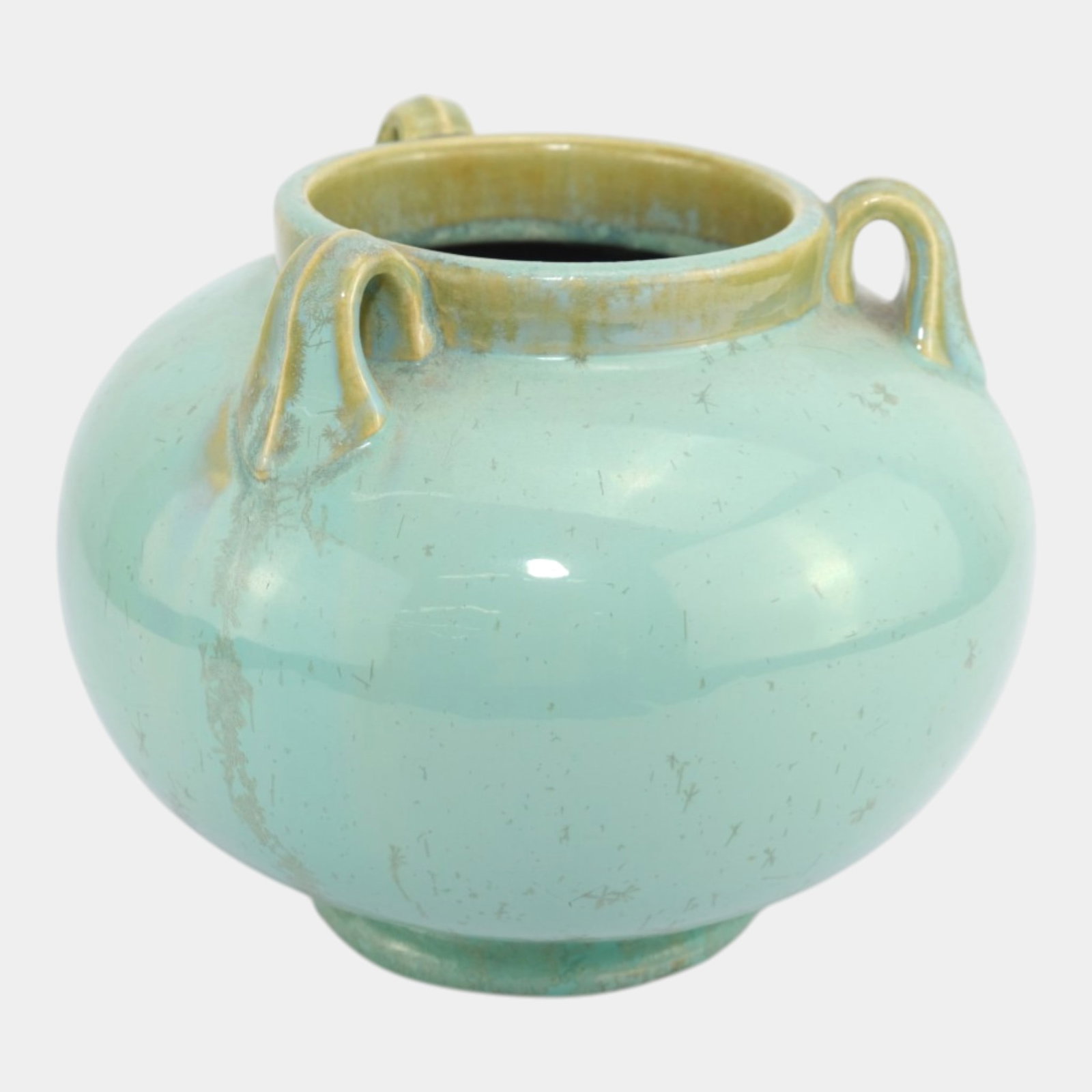 Fulper 1917-1923 Arts And Crafts Pottery Green Crystalline Glaze Three Handled Vase - 2