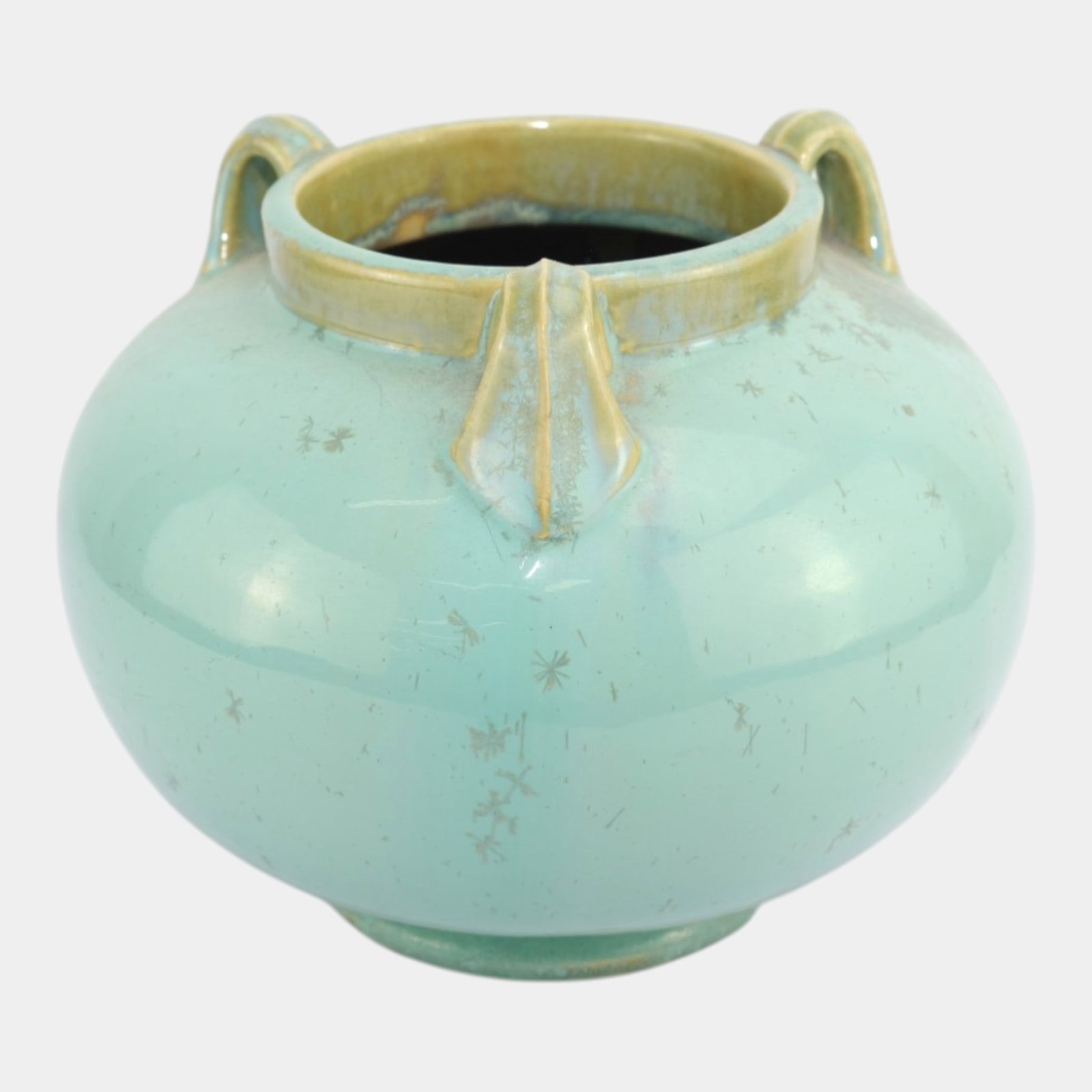 Fulper 1917-1923 Arts And Crafts Pottery Green Crystalline Glaze Three Handled Vase - 3