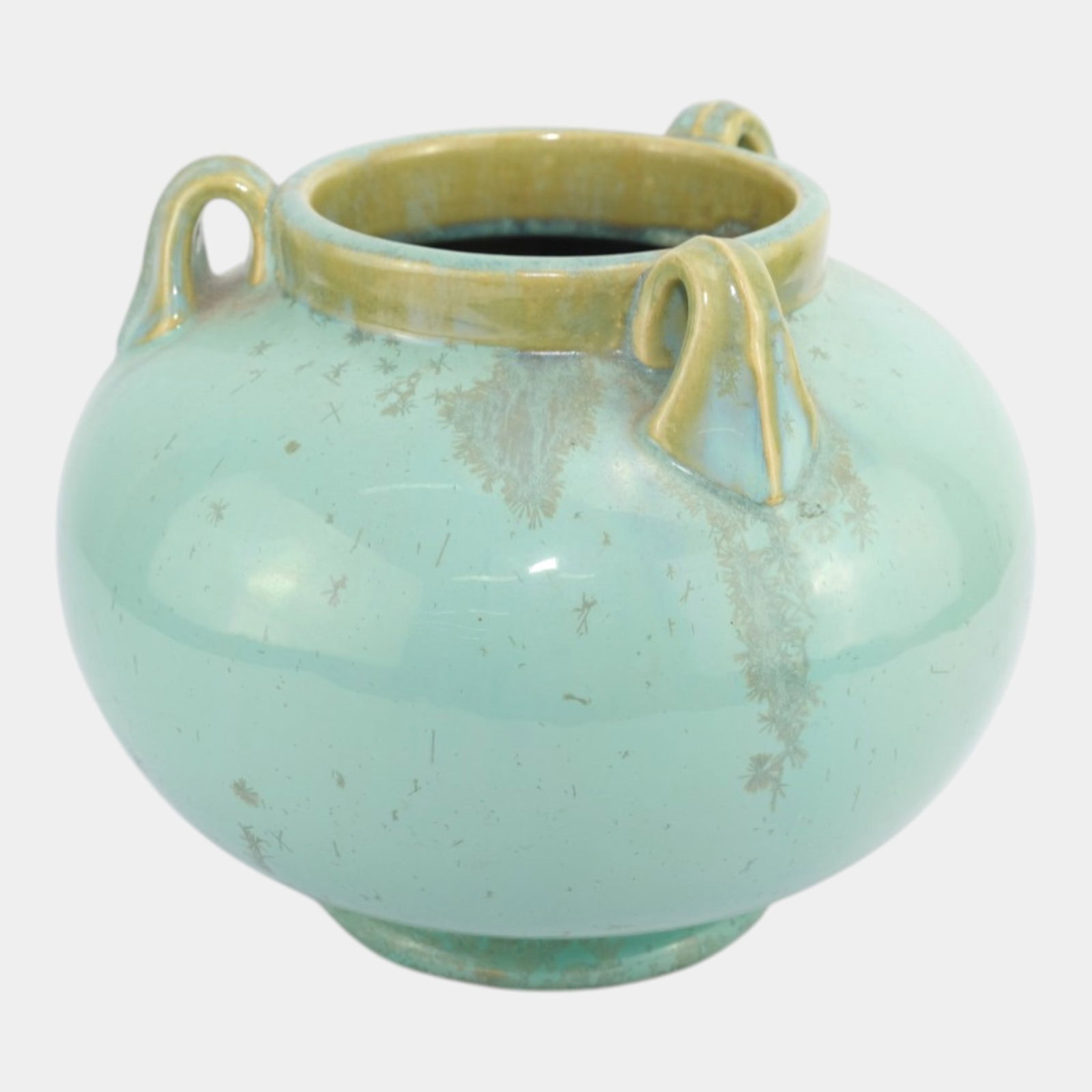 Fulper 1917-1923 Arts And Crafts Pottery Green Crystalline Glaze Three Handled Vase - 4