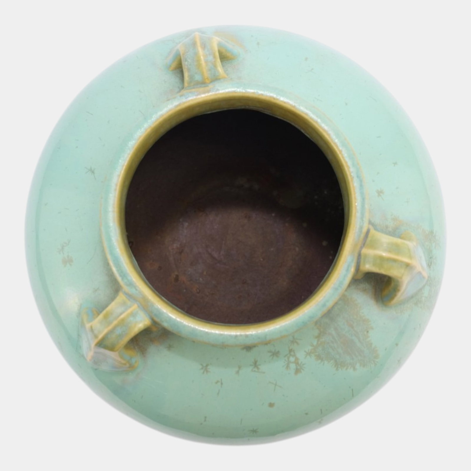 Fulper 1917-1923 Arts And Crafts Pottery Green Crystalline Glaze Three Handled Vase - 5