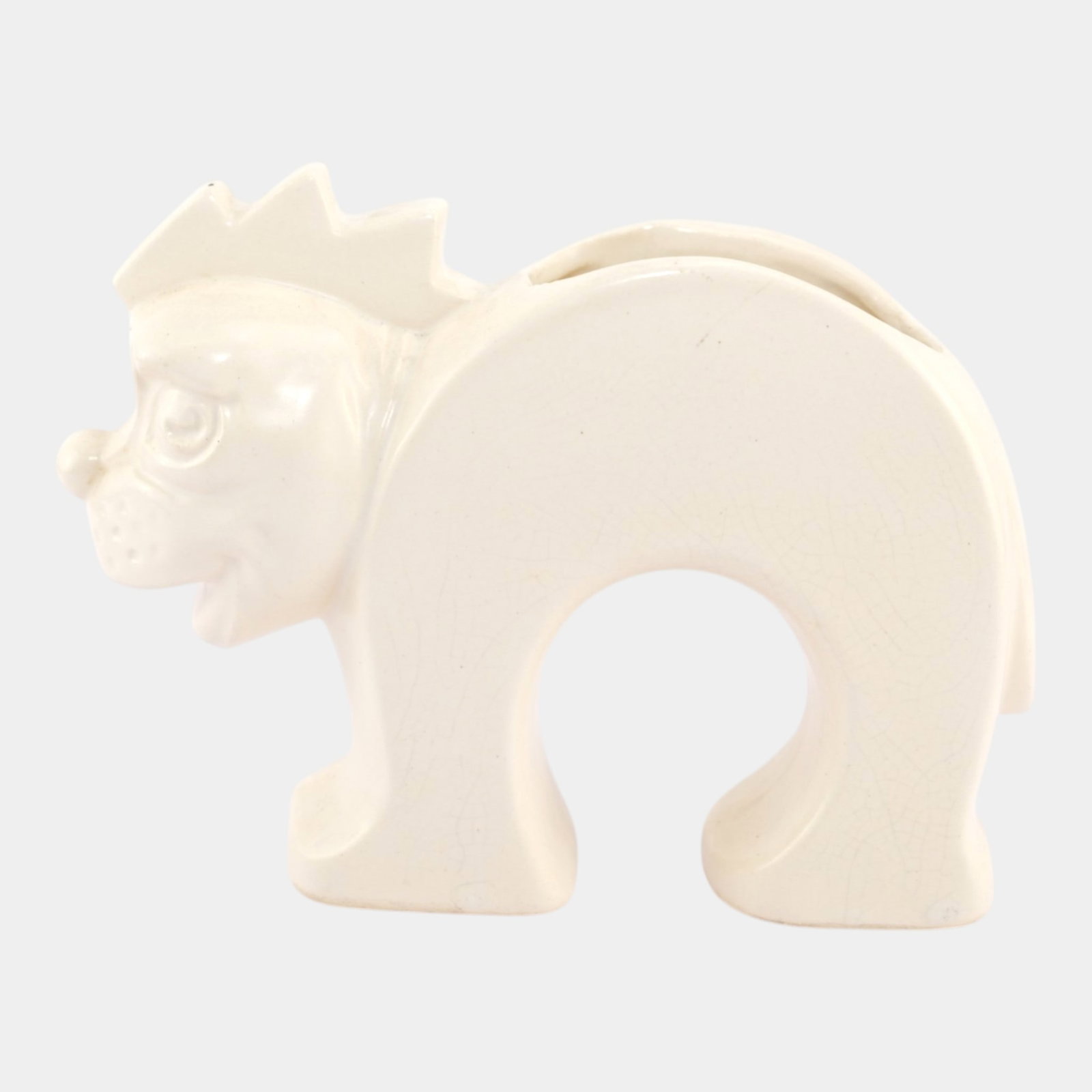 McCoy Vintage Mid Century Modern Art Pottery White Ceramic Lion Stretch Figural Planter (1 of 6)