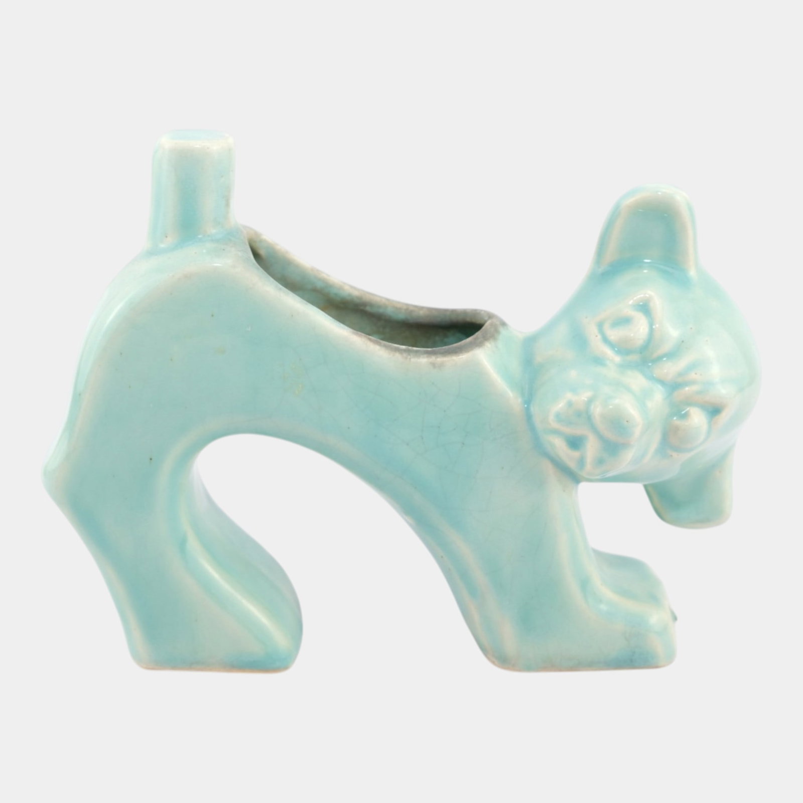 McCoy Vintage Mid Century Modern Art Pottery Aqua Ceramic Dog Stretch Figural Planter (1 of 6)
