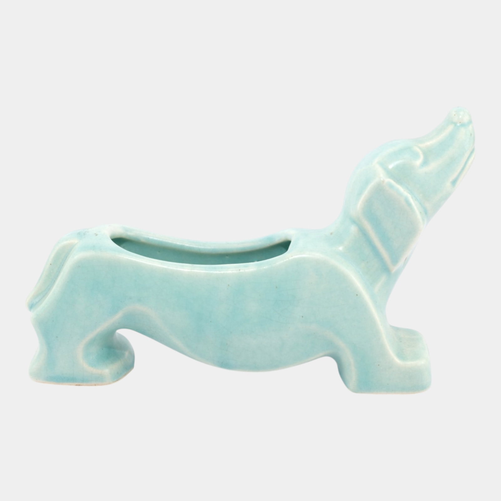 McCoy Vintage Mid Century Modern Art Pottery Aqua Ceramic Dog Stretch Figural Planter (1 of 6)