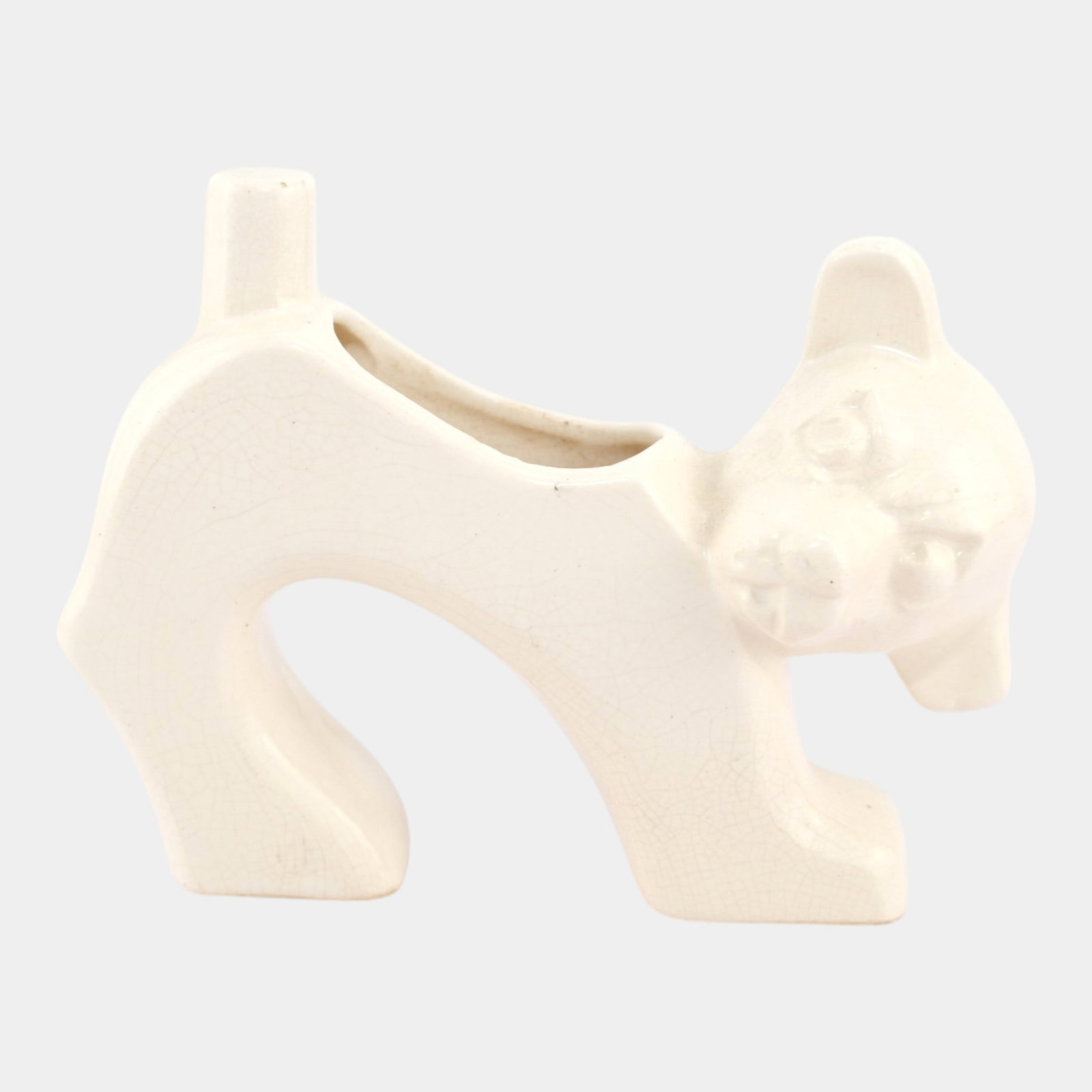 McCoy Vintage Mid Century Modern Art Pottery White Ceramic Dog Stretch Figural Planter (1 of 6)