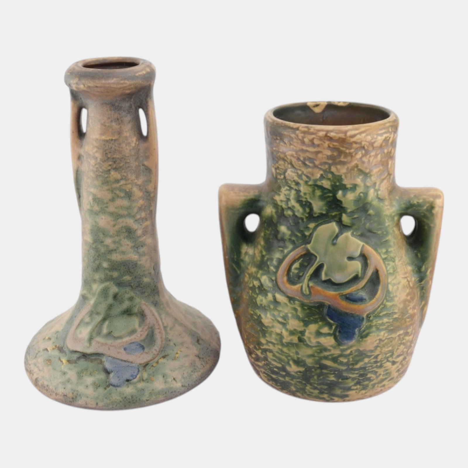 Roseville Imperial I 1921 Vintage Art Pottery Brown Green Ceramic Handled Vases (1 of 4)