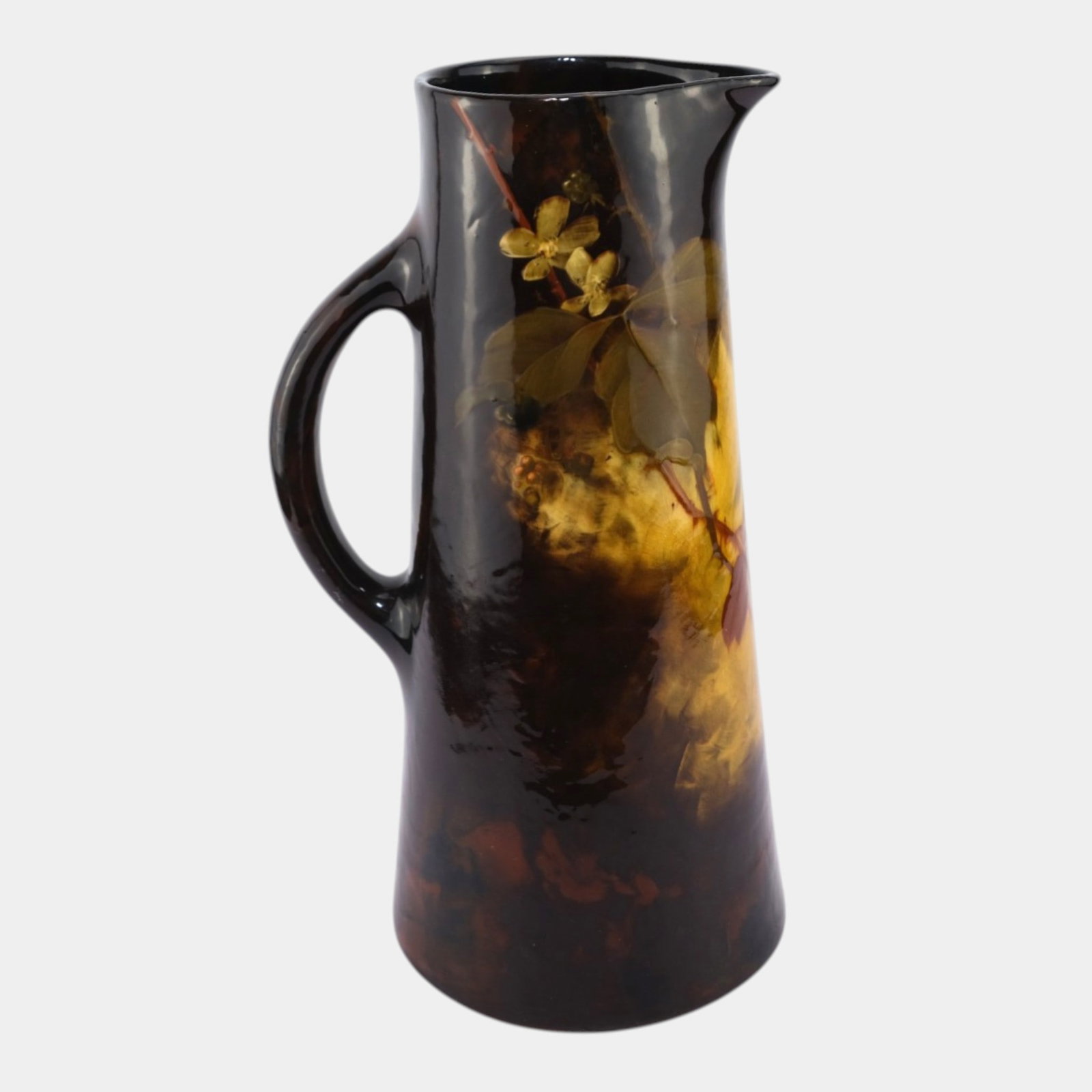 Weller Aurelian 1900s Vintage Art Pottery Brown Leaves And Vine Motif Tall Pitcher (1 of 6)