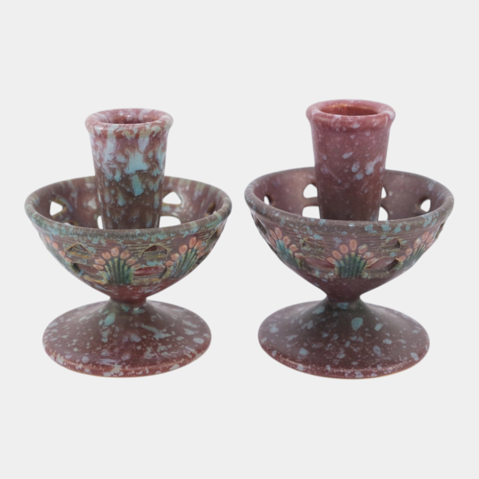 Roseville Ferella Red Vintage Art Pottery Ceramic Candle Holders 1078-4 (1 of 4)